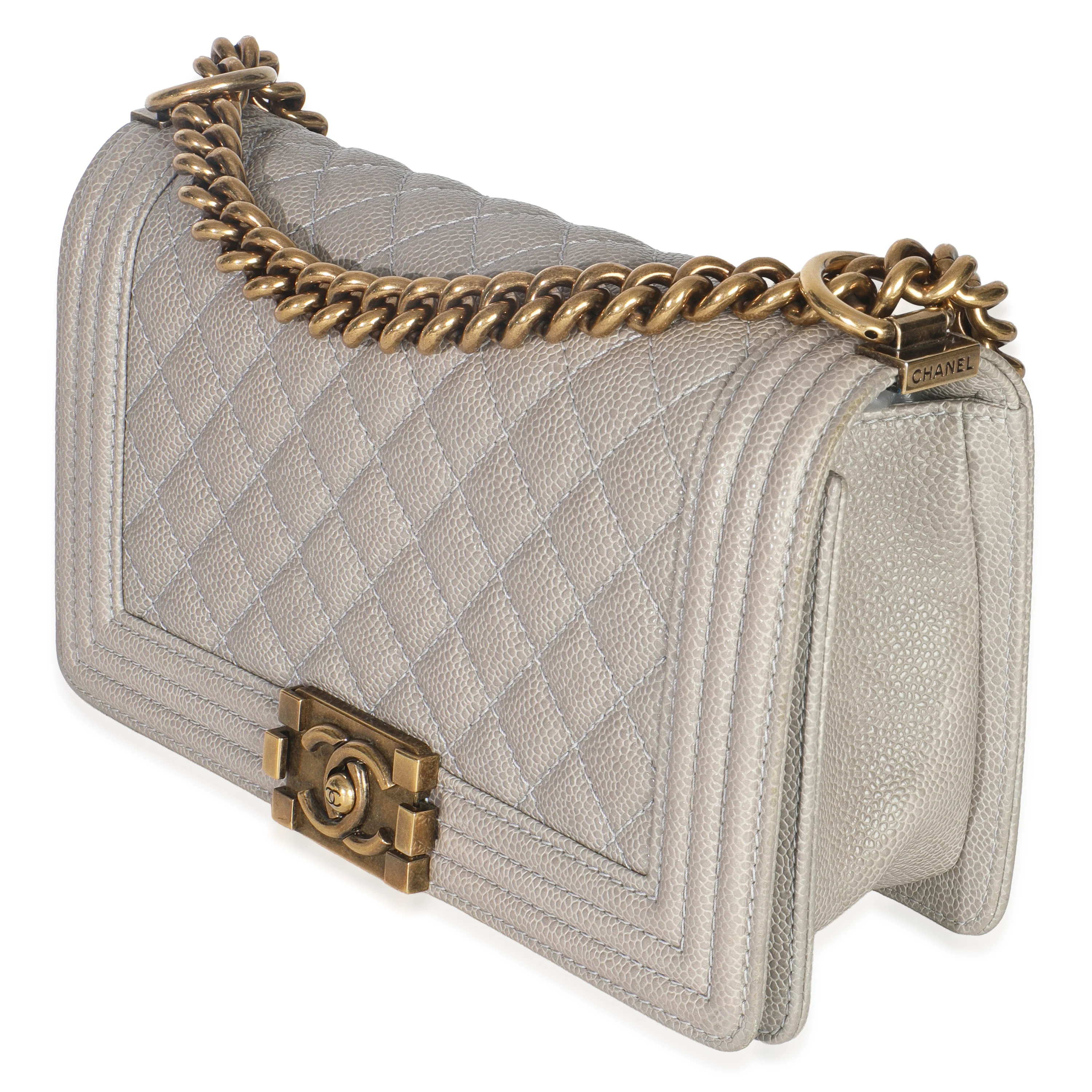 Beige Quilted Caviar Old Medium Boy Handbag - Image 2