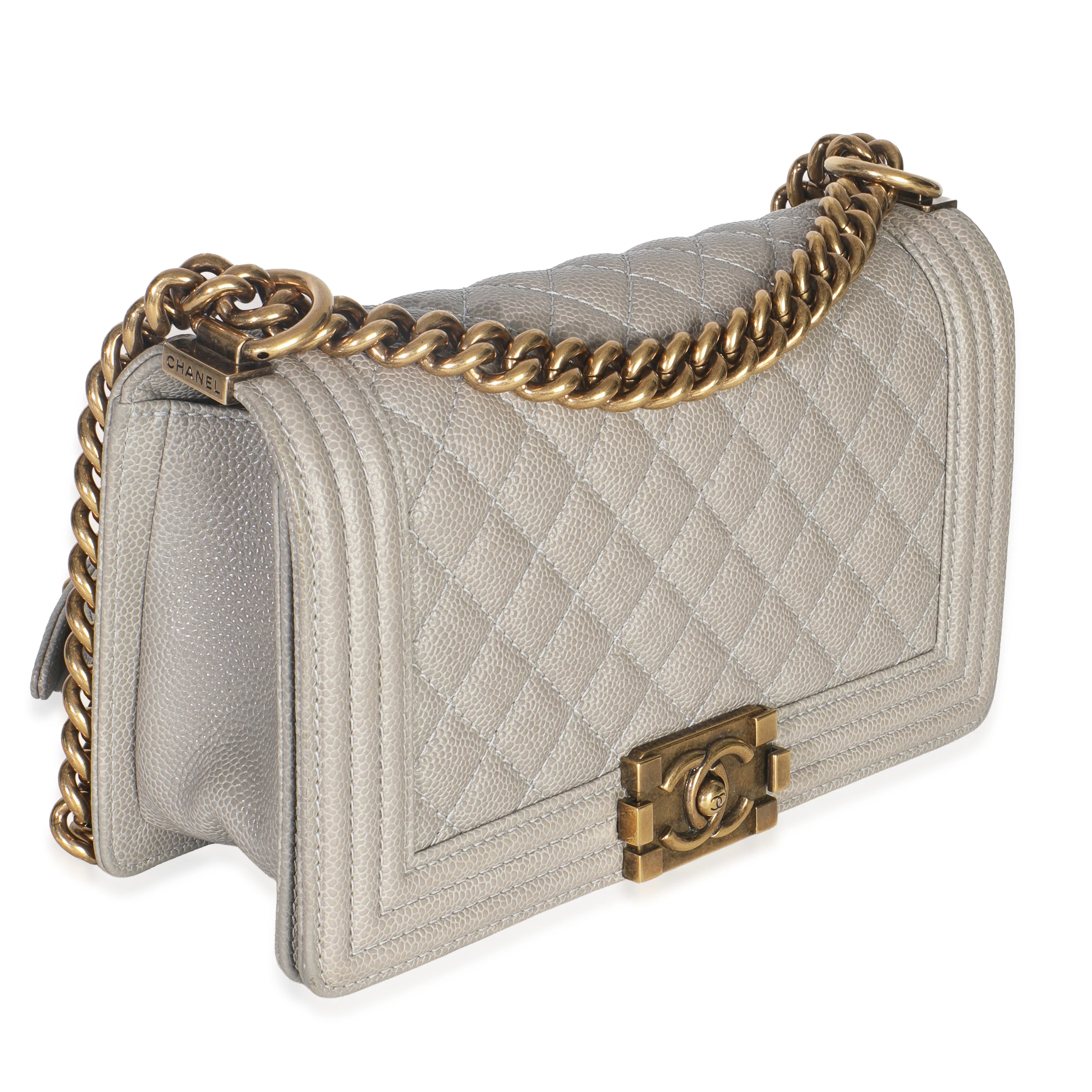 Beige Quilted Caviar Old Medium Boy Handbag - Image 3