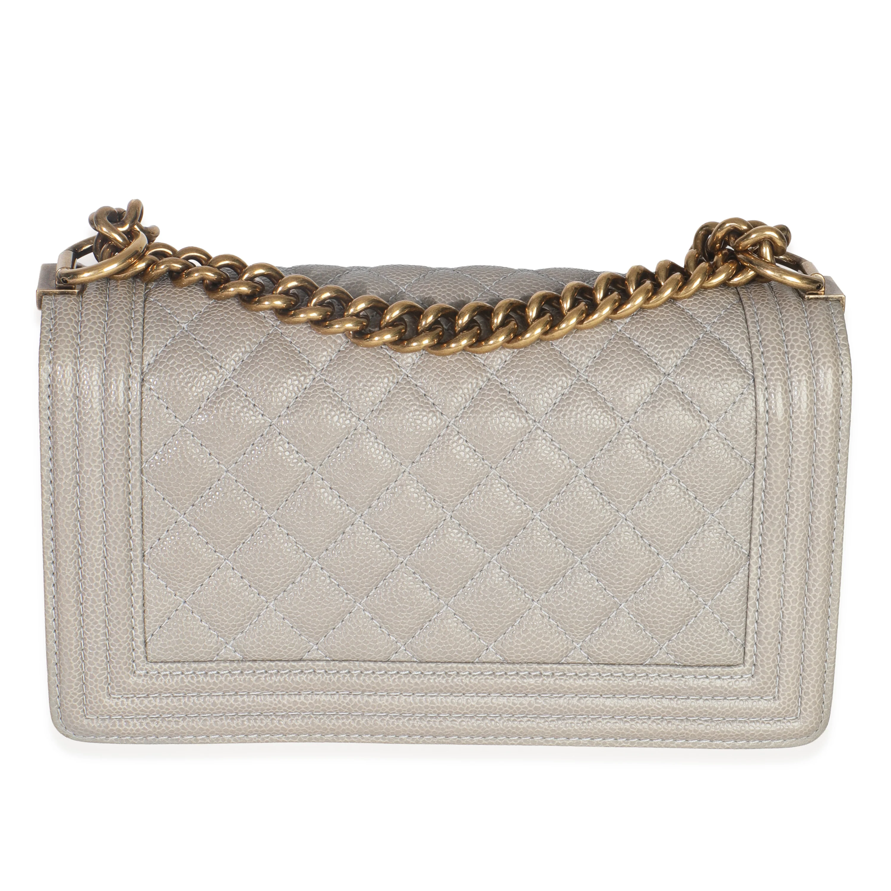 Beige Quilted Caviar Old Medium Boy Handbag - Image 4