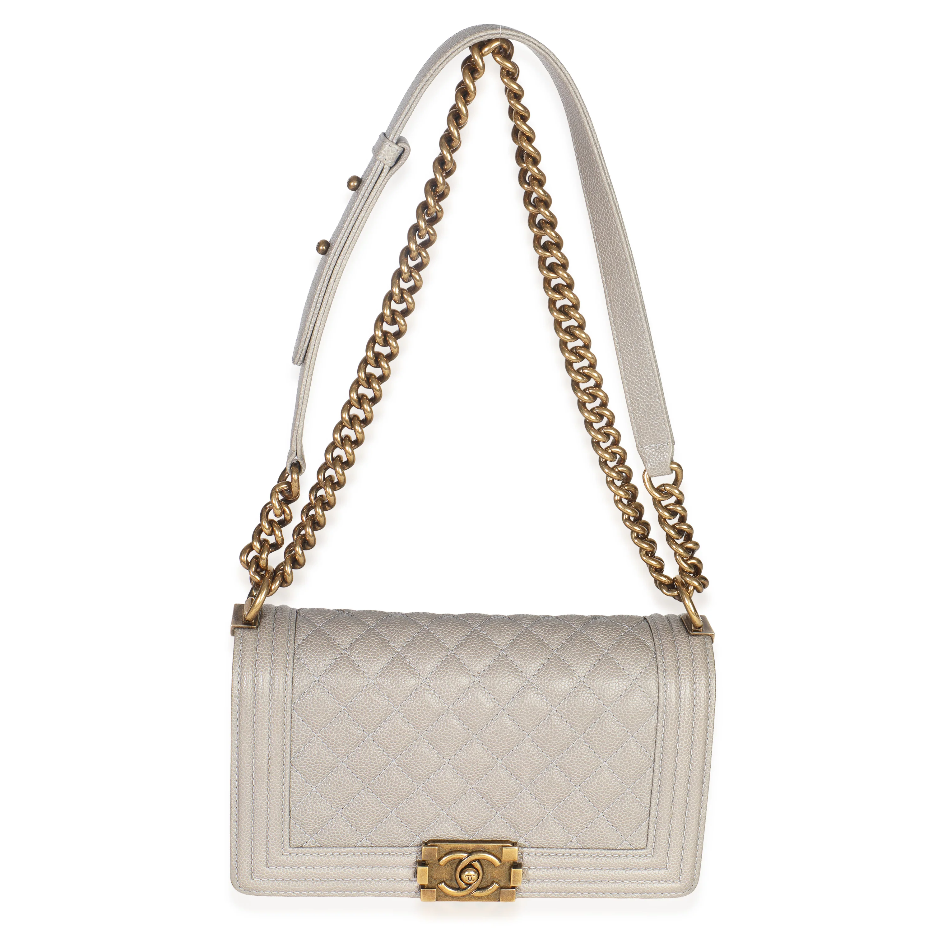 Beige Quilted Caviar Old Medium Boy Handbag - Image 7