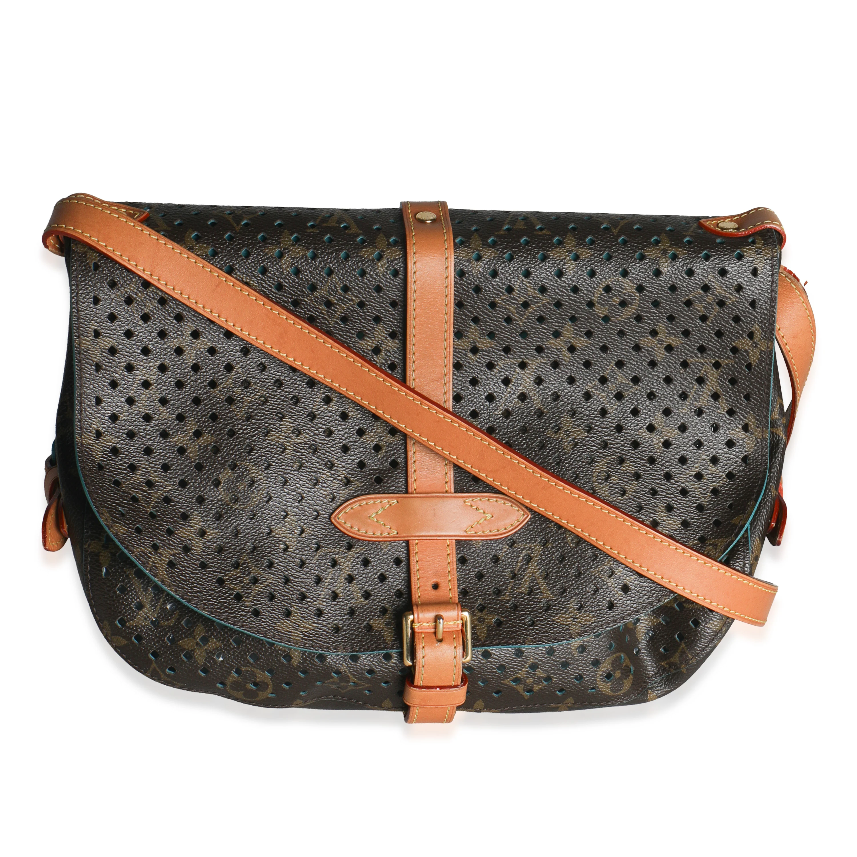 Teal Monogram Canvas Flore Perforated Saumur - Image 3