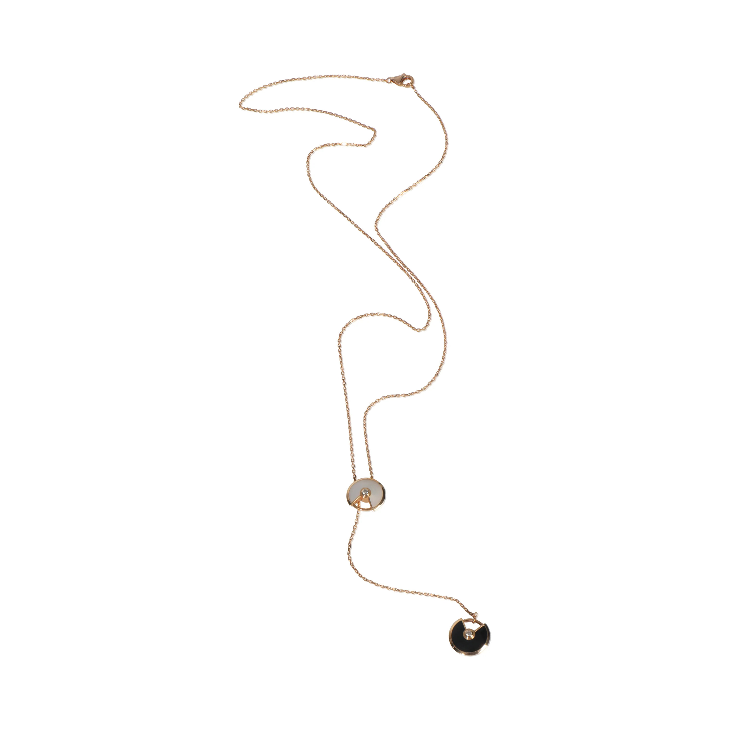 Rose Gold Mother Of Pearl and Onyx Amulette de Cartier Lariat Necklace - Image 3