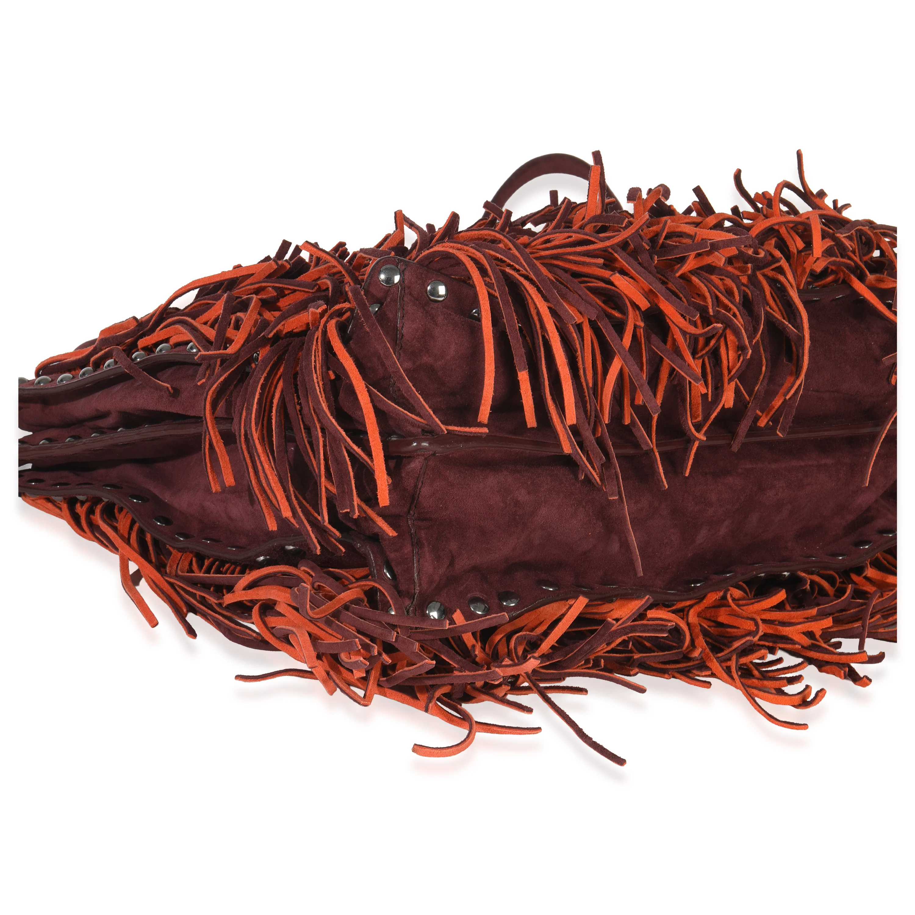 Vintage Red Orange Suede Fringe Tote Bag - Image 5