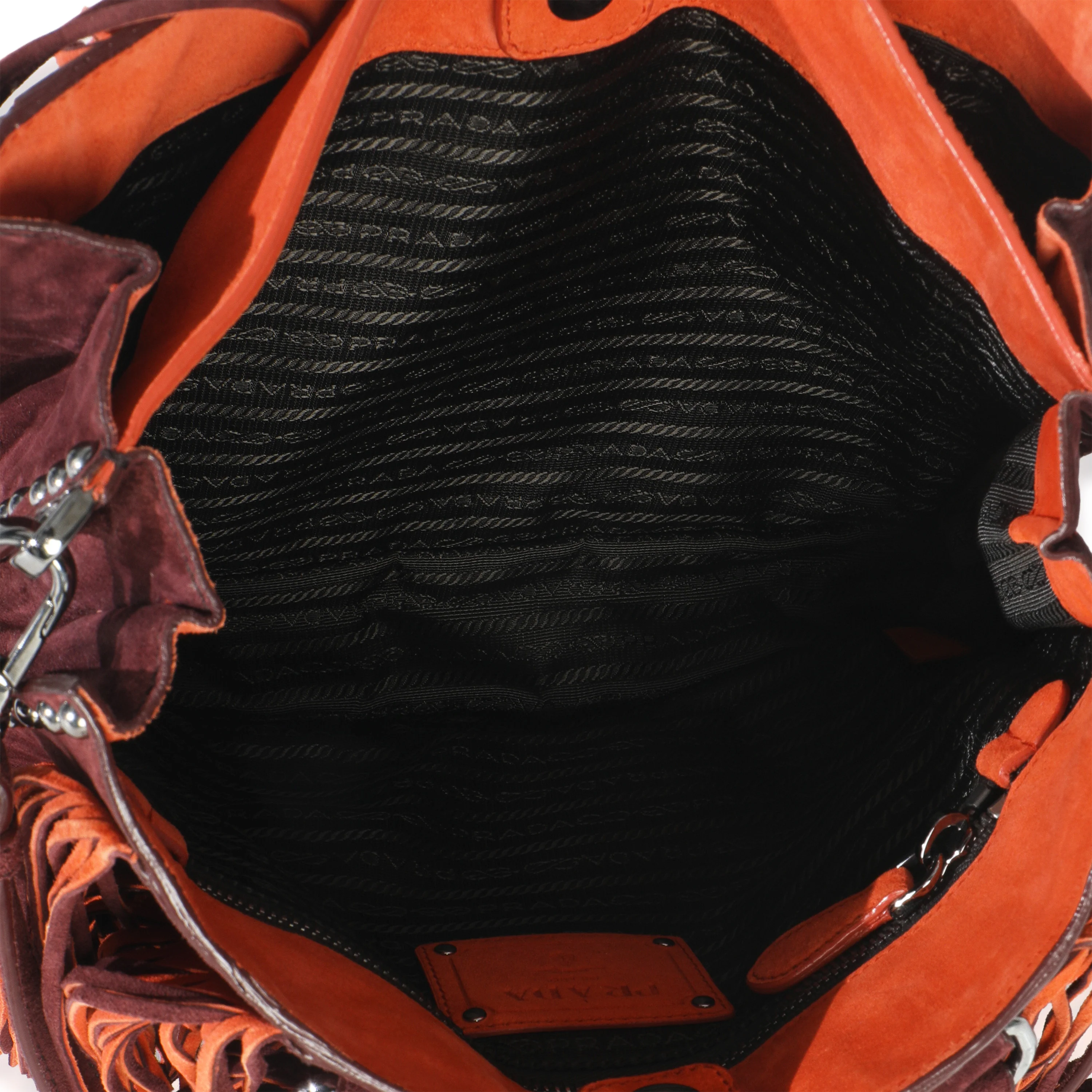 Vintage Red Orange Suede Fringe Tote Bag - Image 8