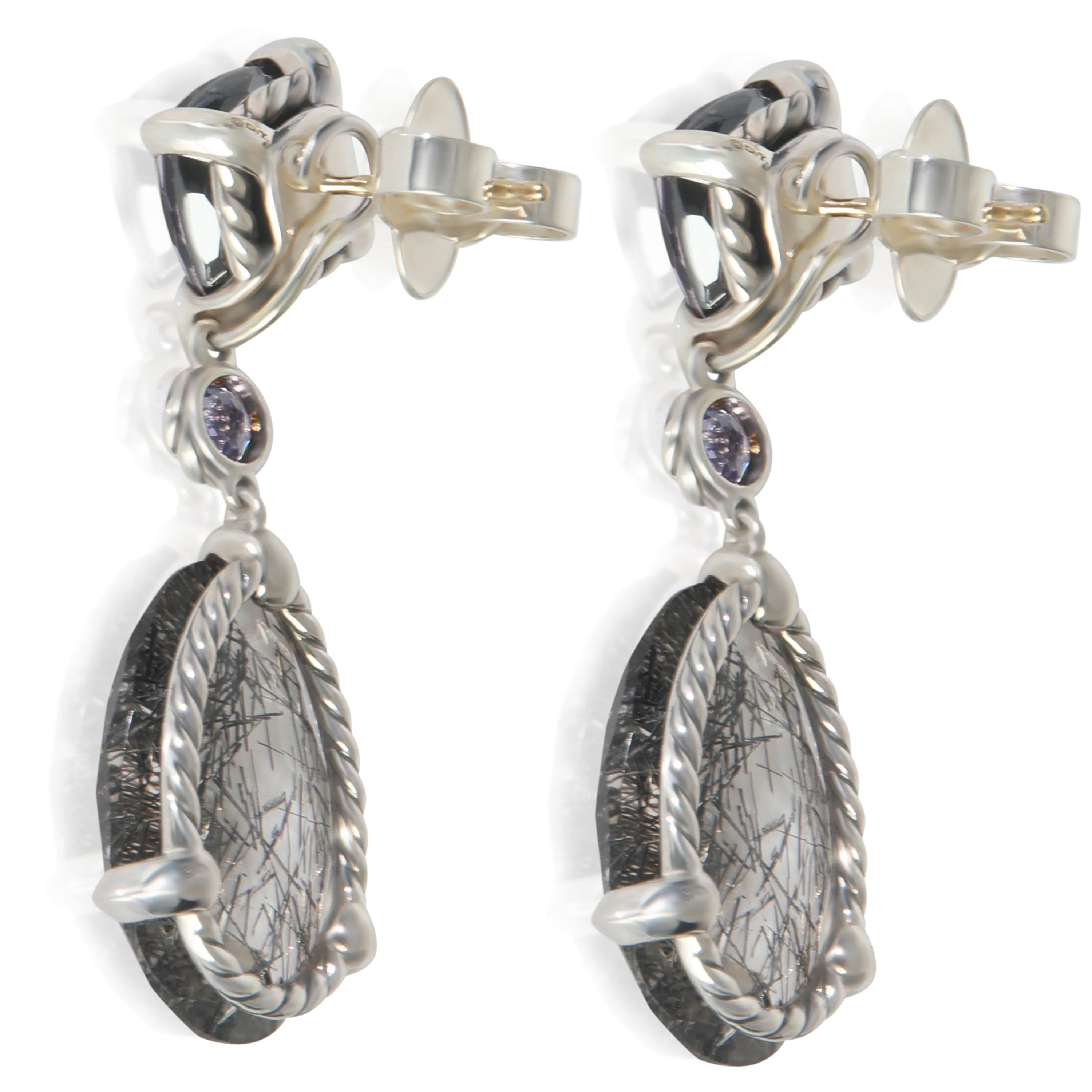 Sterling Silver Rutilated Quartz & Black Orchid Chatelaine Earrings - Image 4