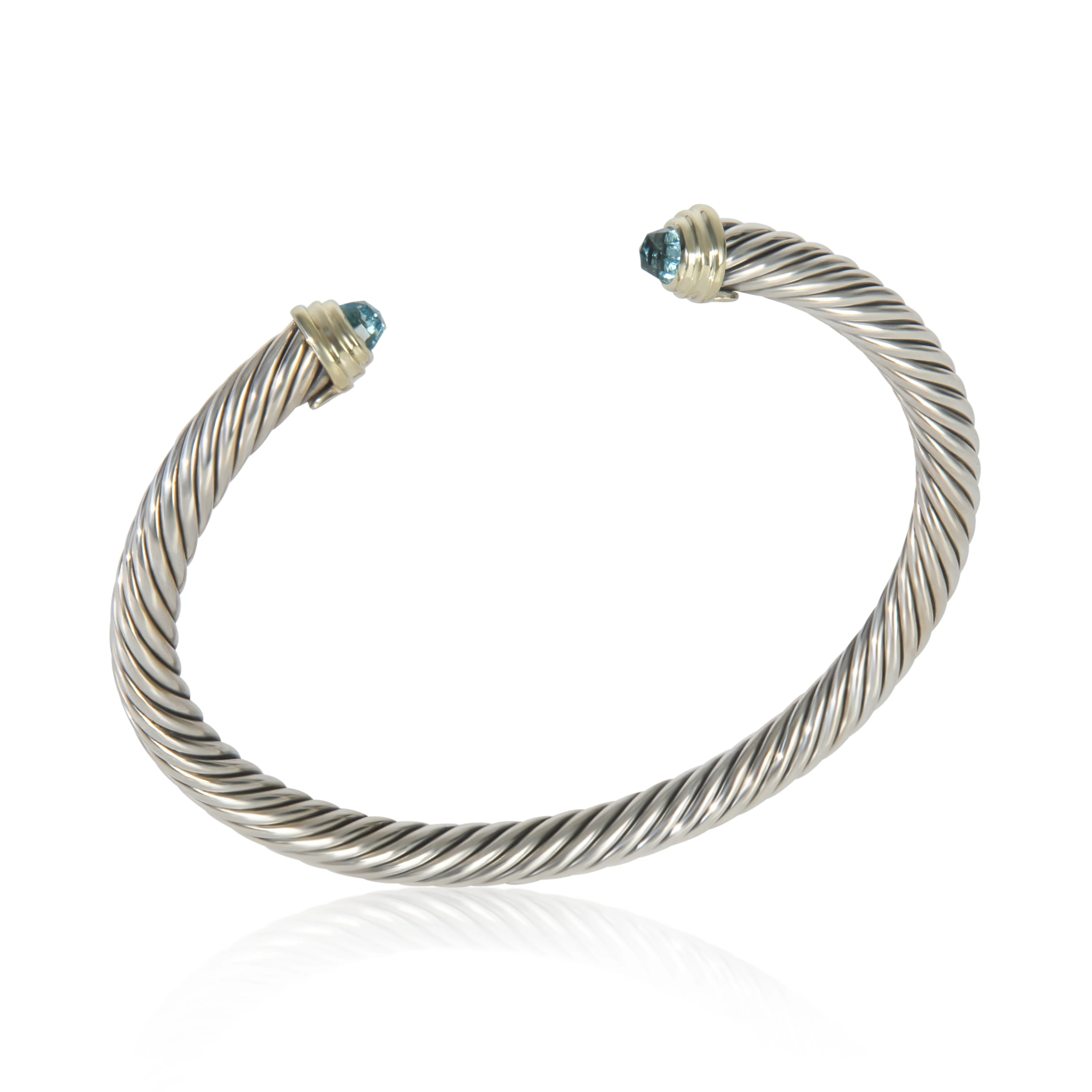 Yellow Gold & Sterling Silver Blue Topaz 5mm Cable Classic Bracelet - Image 5
