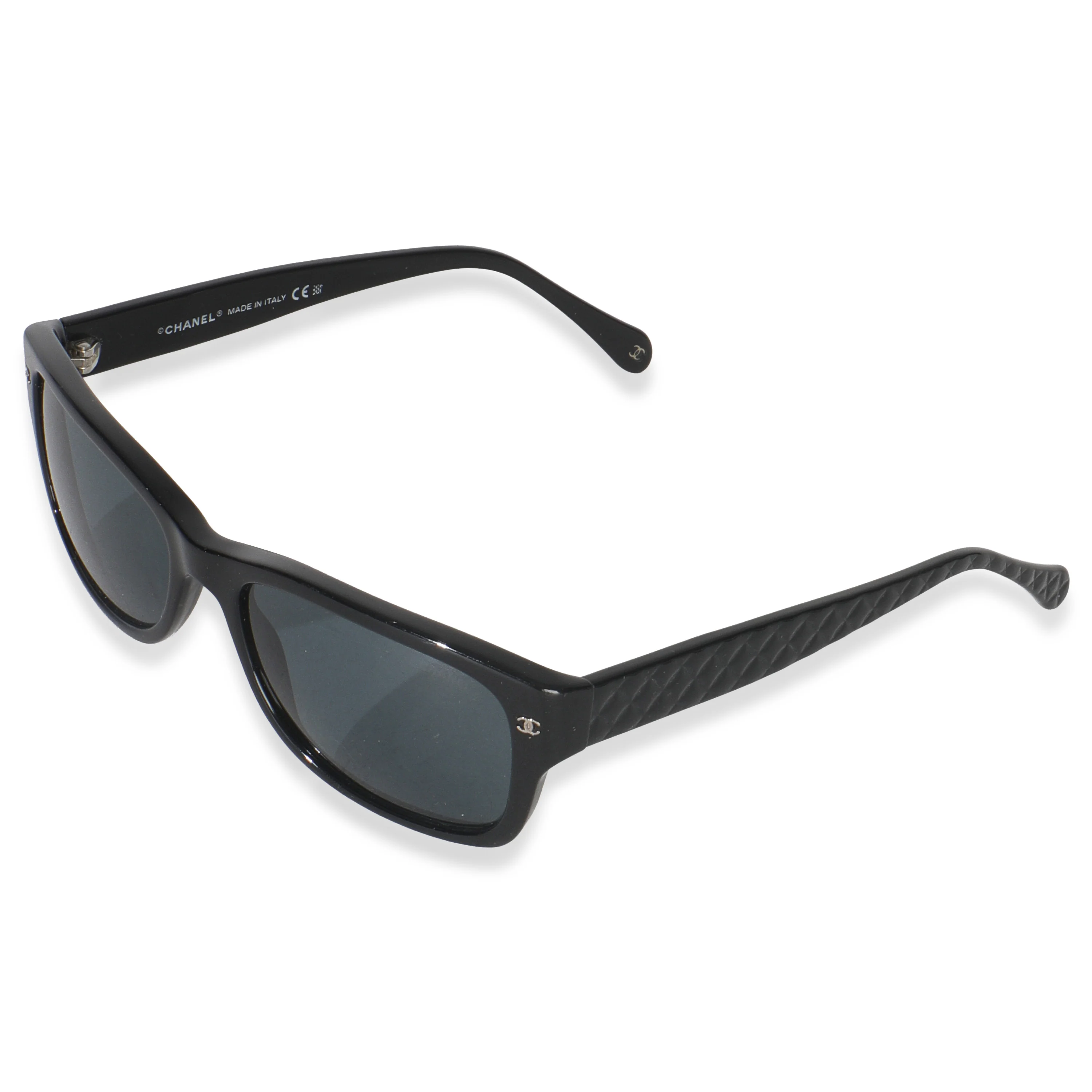 Black Acetate Quilted Frame CC Square Lens Sunglasses - Image 2