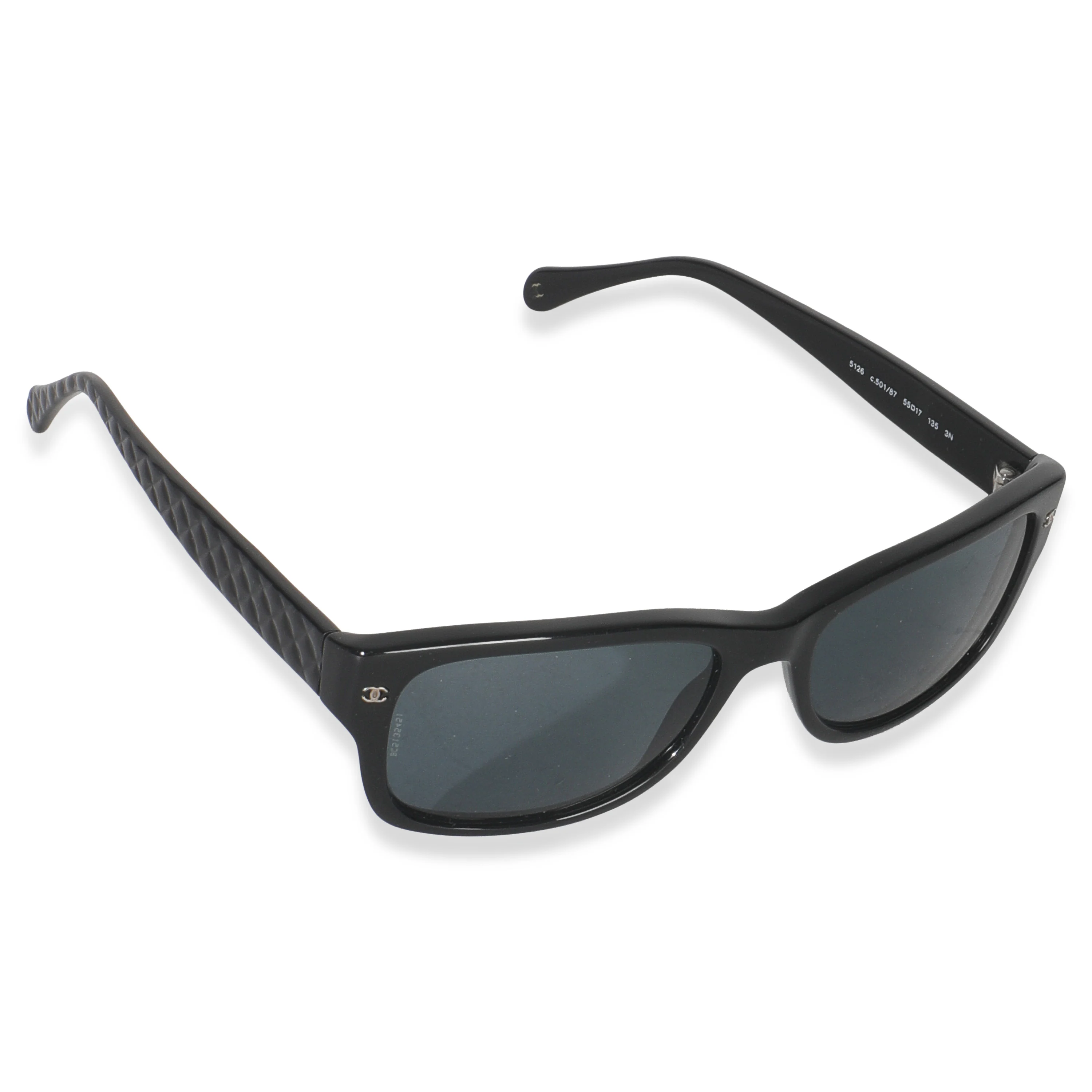 Black Acetate Quilted Frame CC Square Lens Sunglasses - Image 3