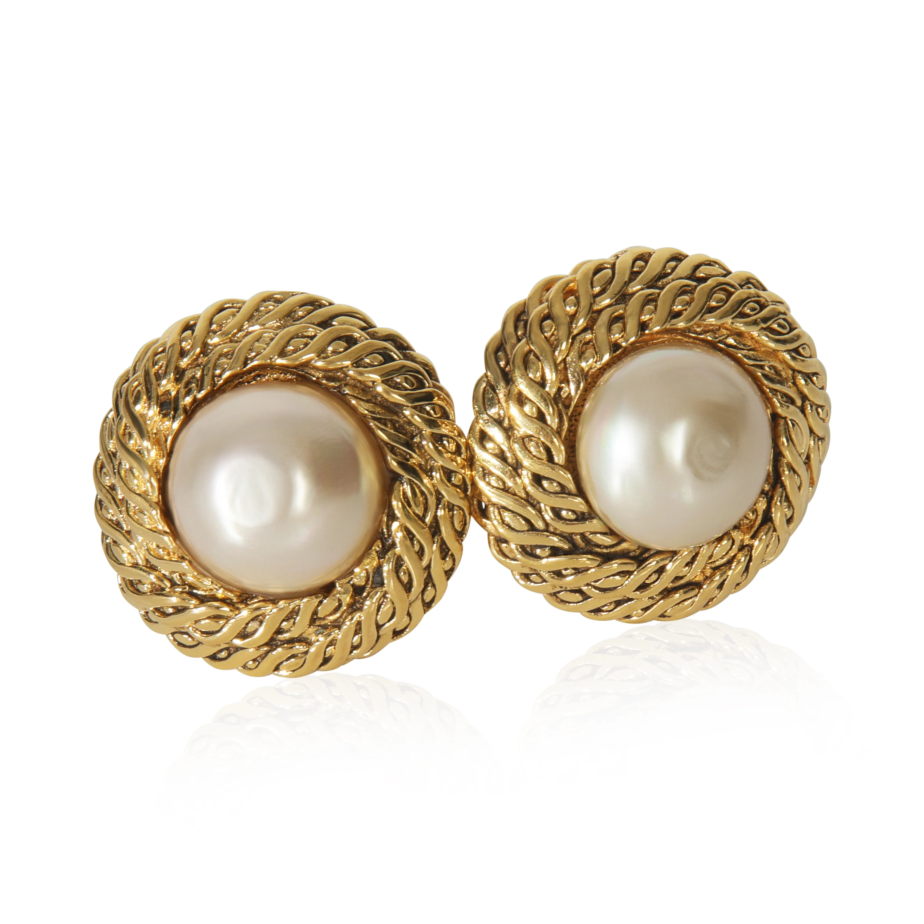 Gold-Plated Vintage 1984 Faux Pearl Earrings