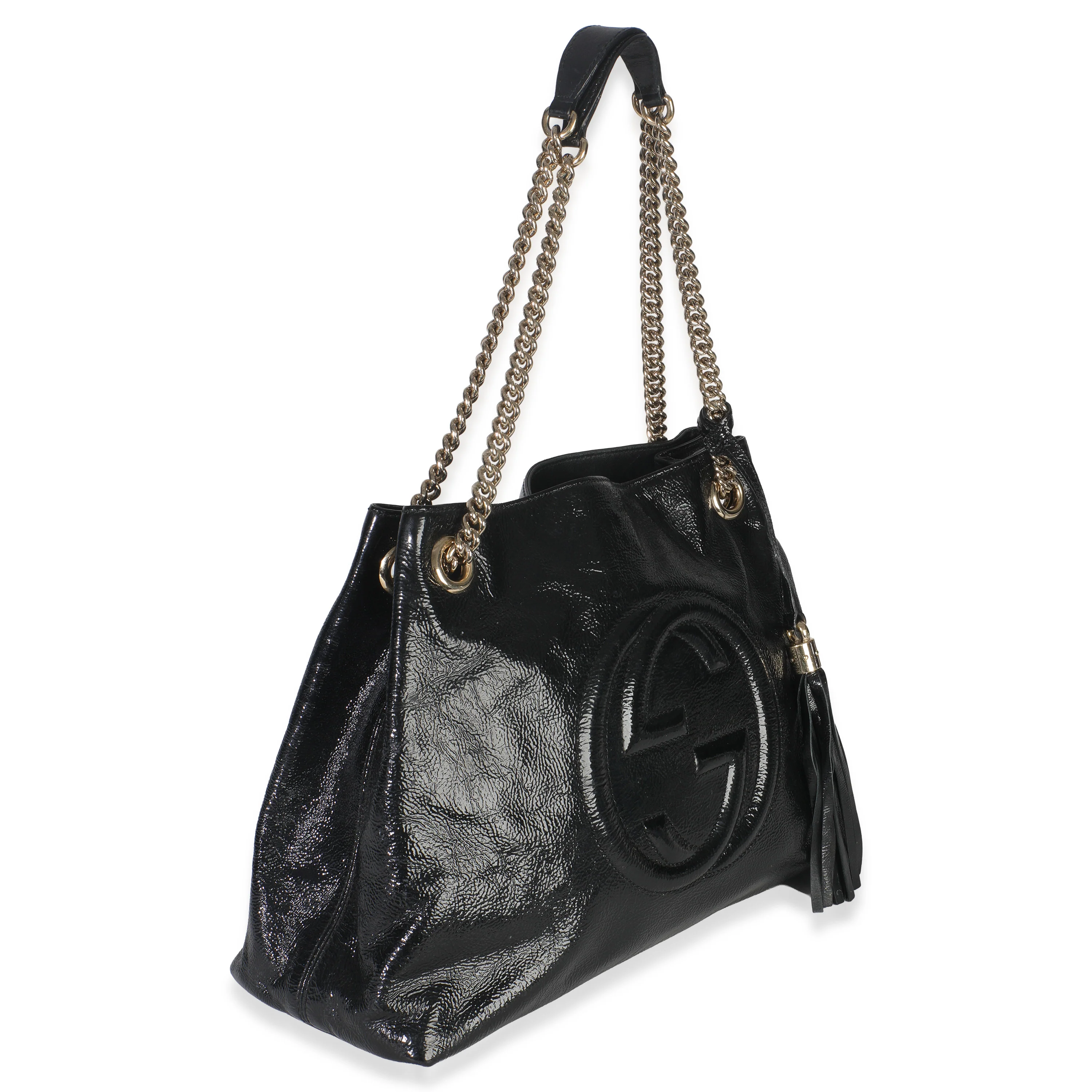Black Patent Leather Medium Soho Chain Shoulder Bag - Image 3