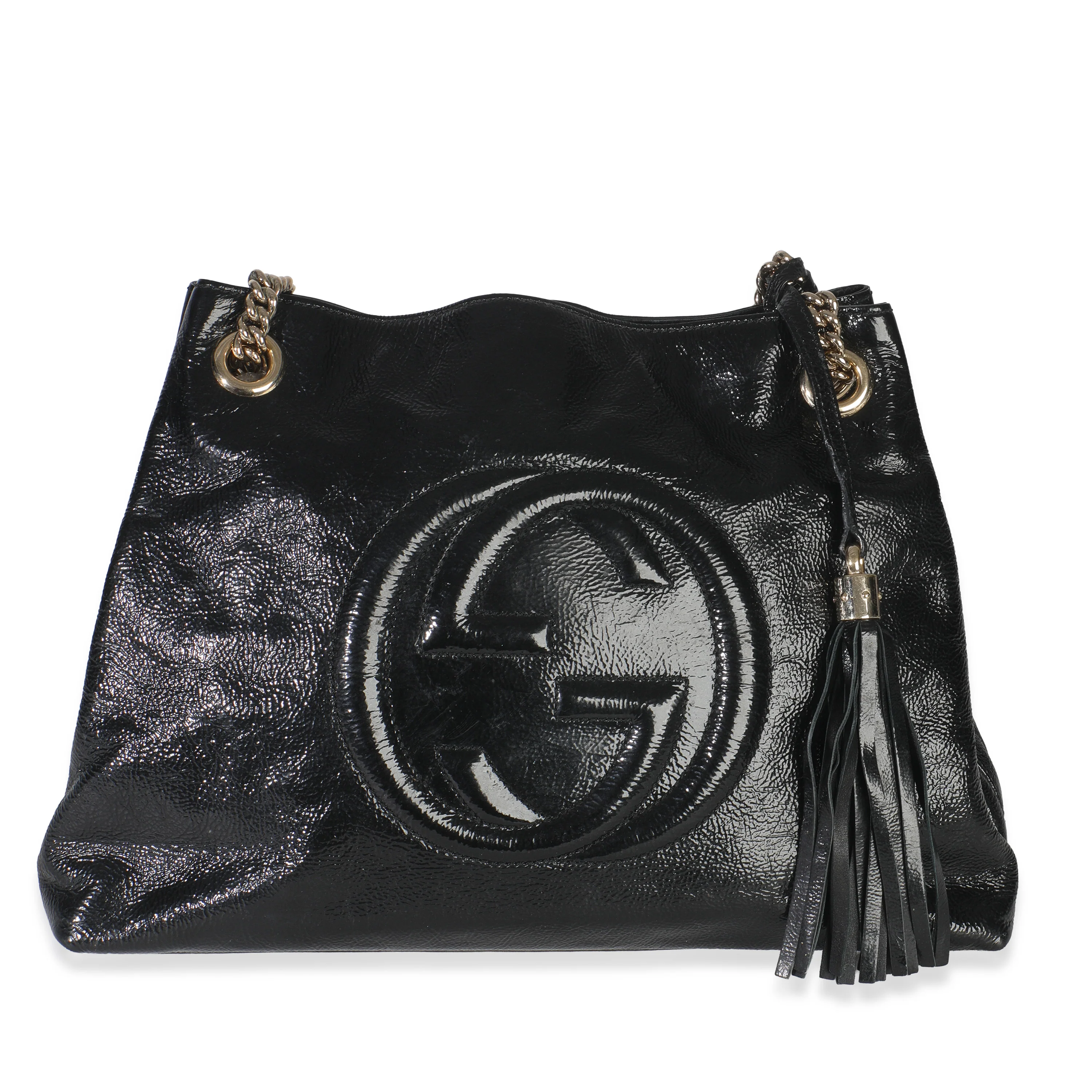 Black Patent Leather Medium Soho Chain Shoulder Bag - Image 7
