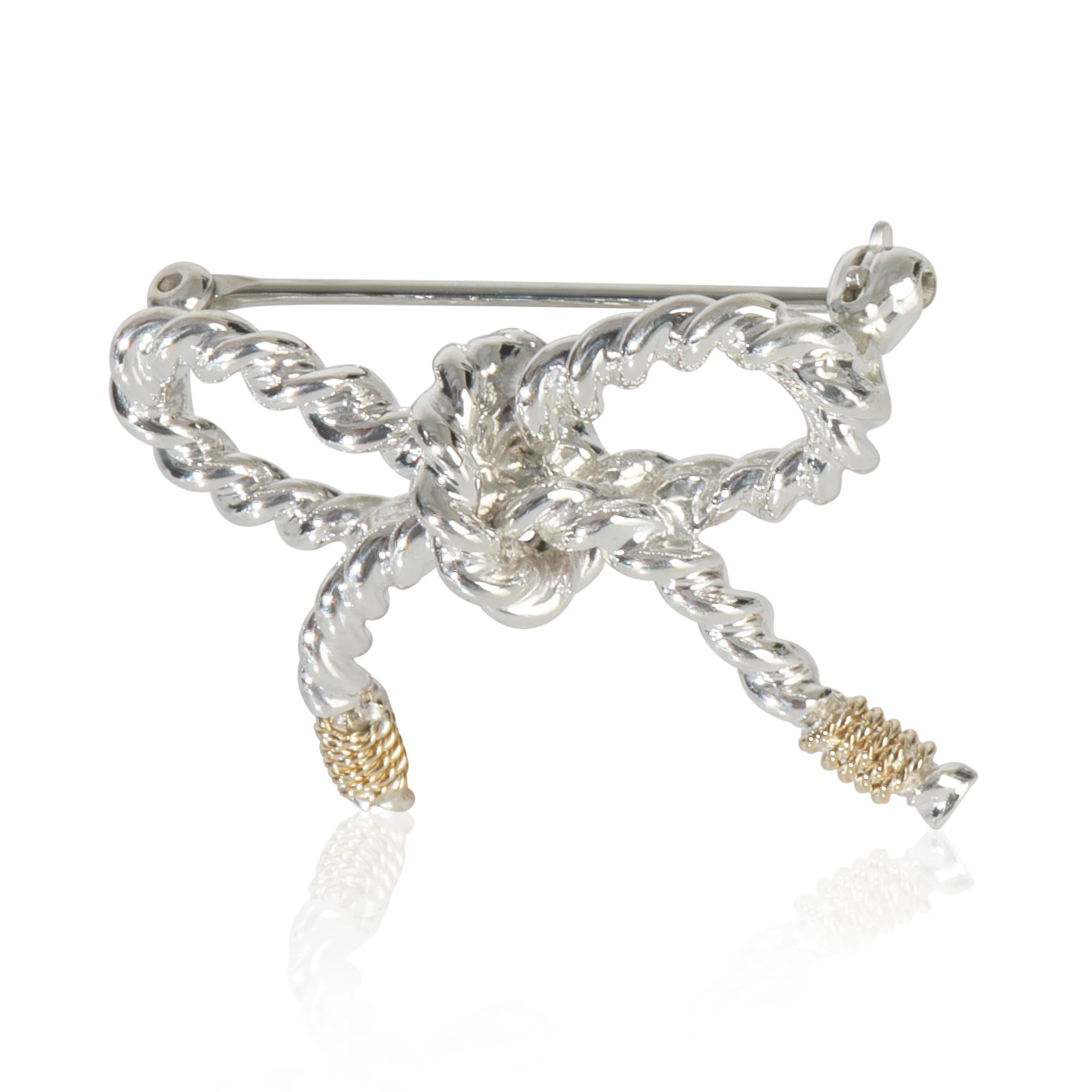 Yellow Gold & Sterling Silver Vintage Bow Brooch - Image 2
