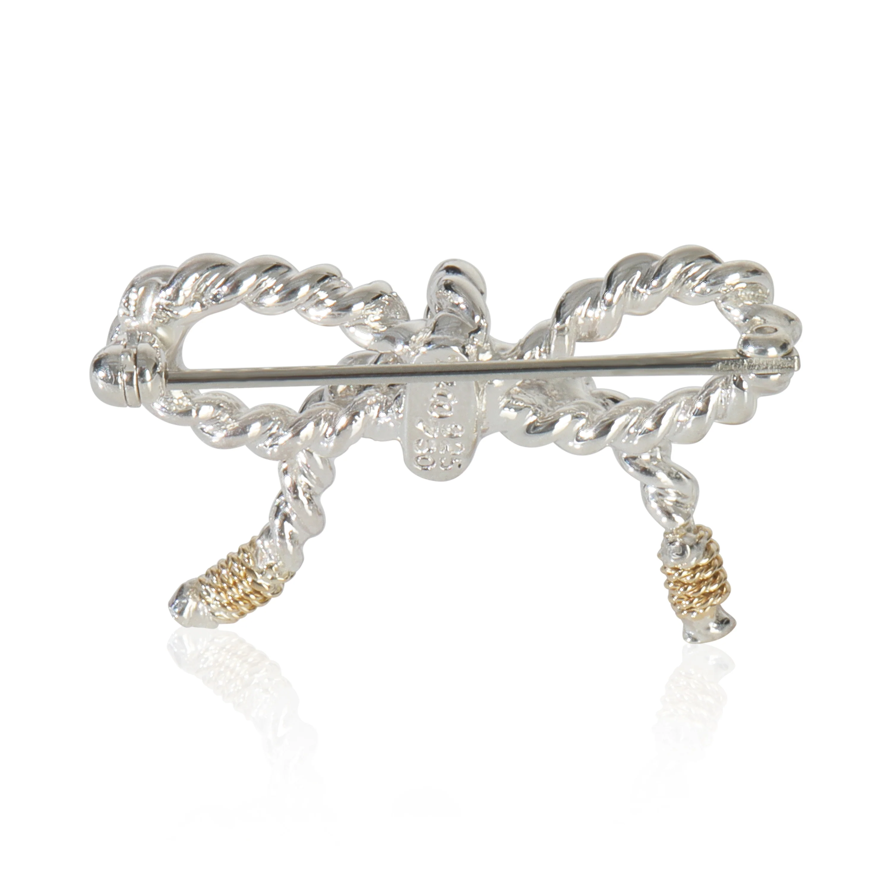 Yellow Gold & Sterling Silver Vintage Bow Brooch - Image 3