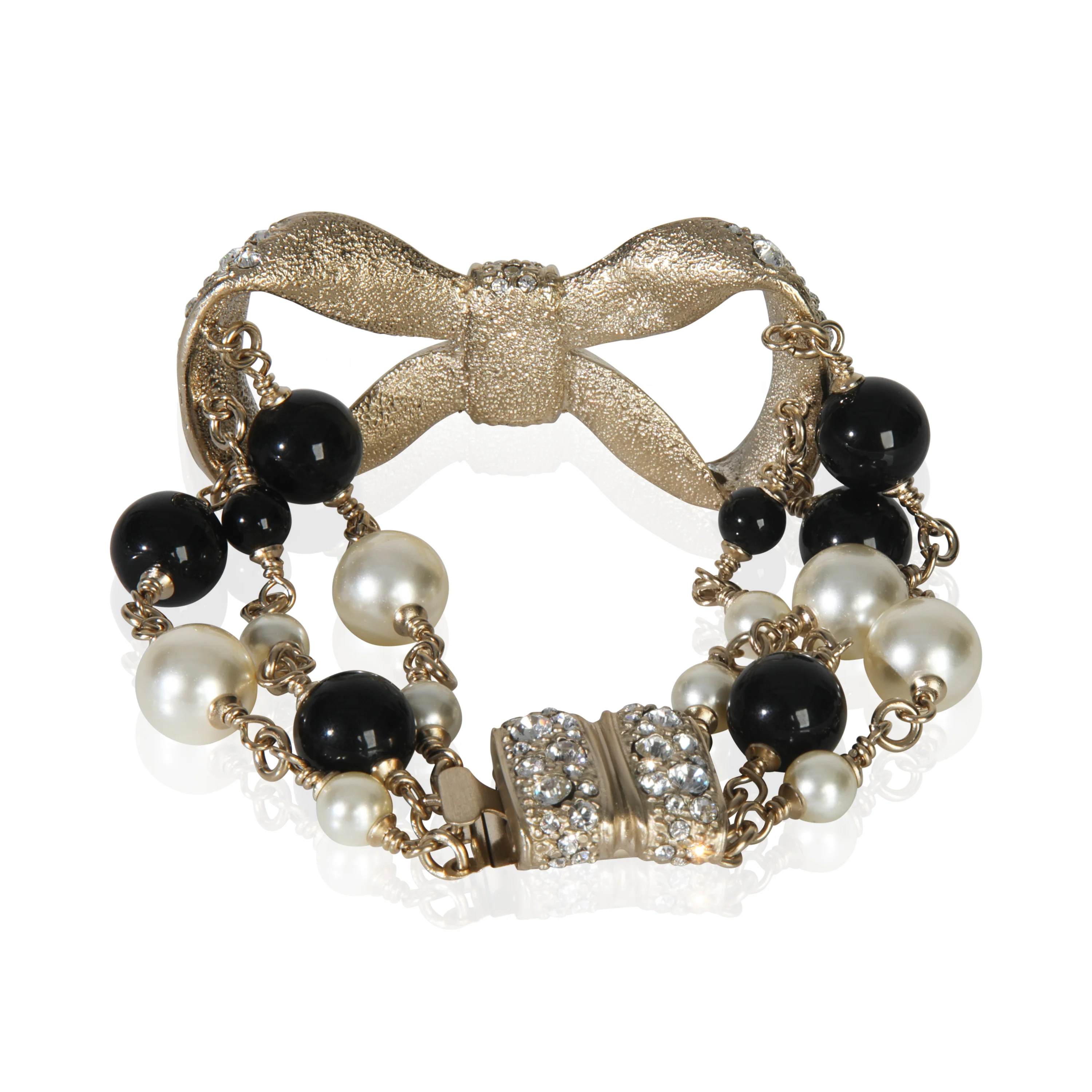 Gold-Plated 2010 Strass Bow Bracelet With Bead & Faux Pearls Bracelet - Image 3