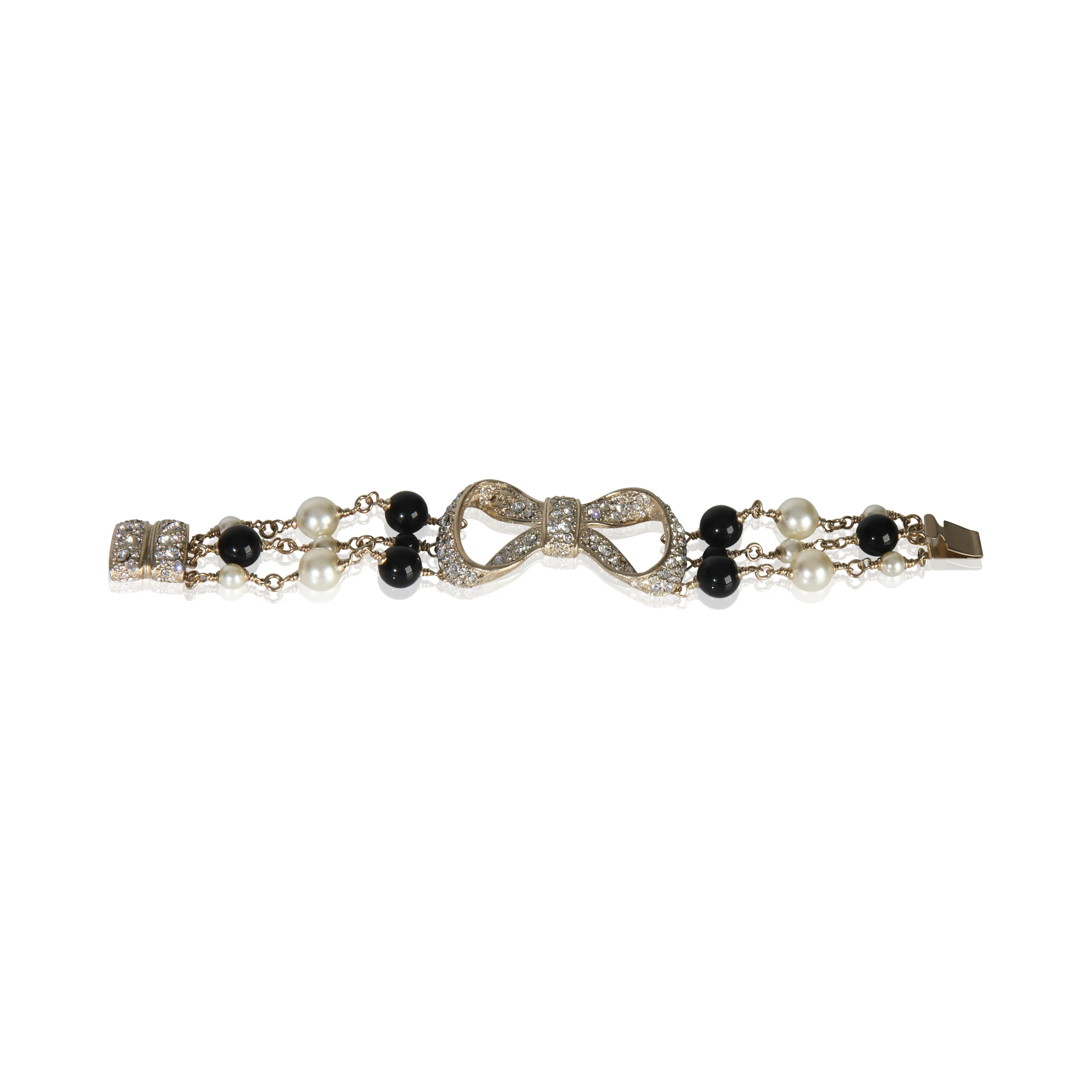 Gold-Plated 2010 Strass Bow Bracelet With Bead & Faux Pearls Bracelet - Image 5