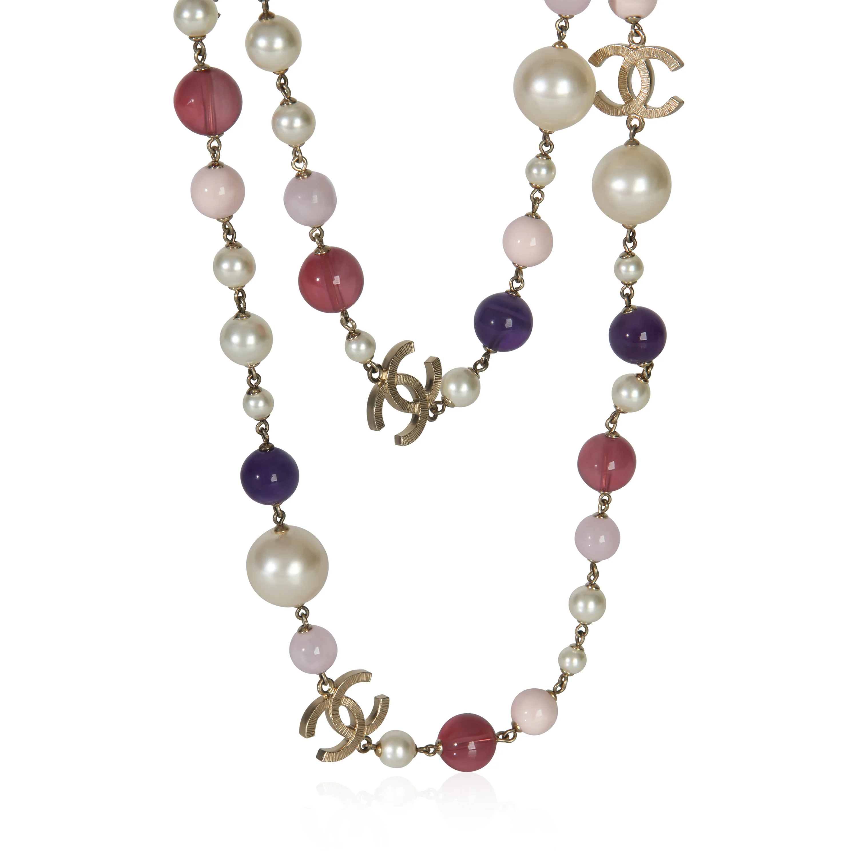 Gold-Plated 2010 Multicolor Bead & Faux Pearl CC Necklace