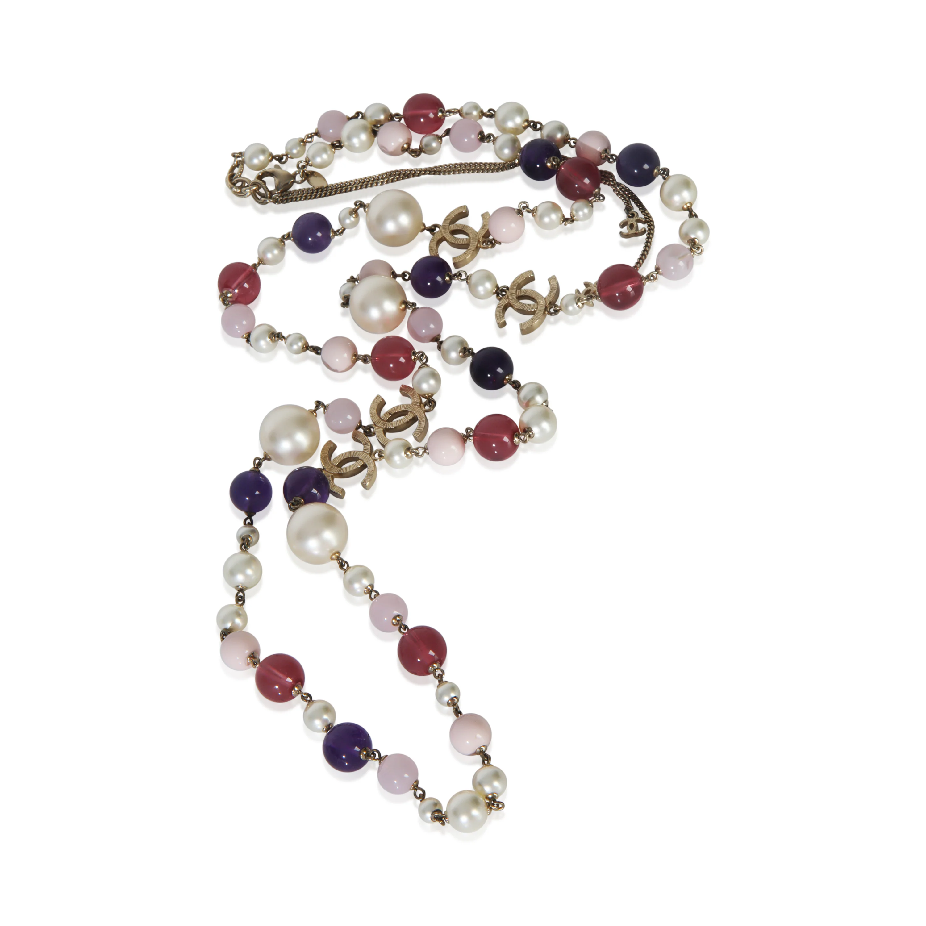Gold-Plated 2010 Multicolor Bead & Faux Pearl CC Necklace - Image 3