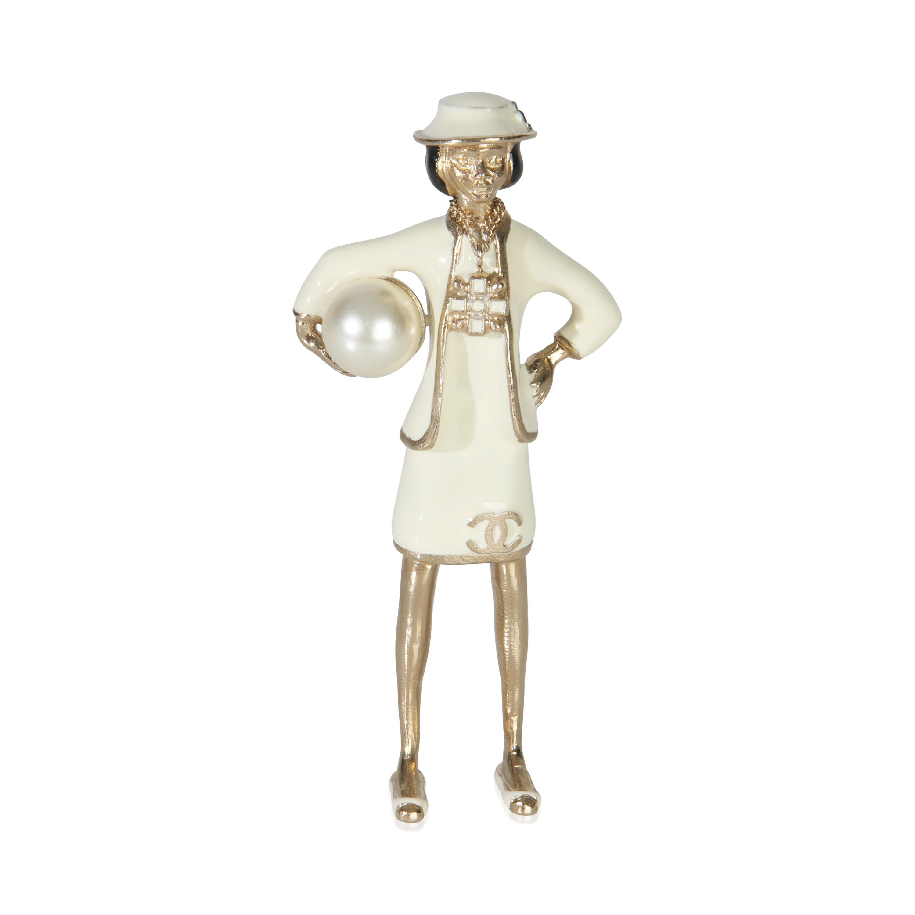 Gold-Plated 2012 Faux Pearl & Enamel Mademoiselle Brooch Brooch