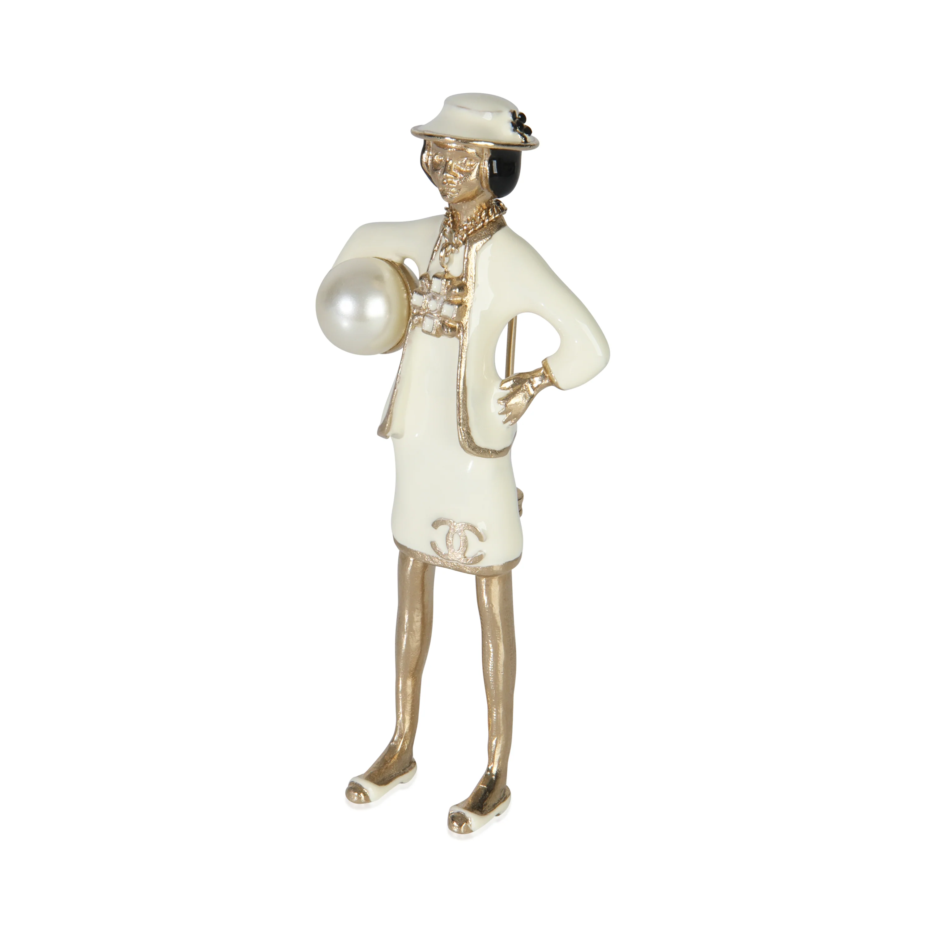 Gold-Plated 2012 Faux Pearl & Enamel Mademoiselle Brooch Brooch - Image 2