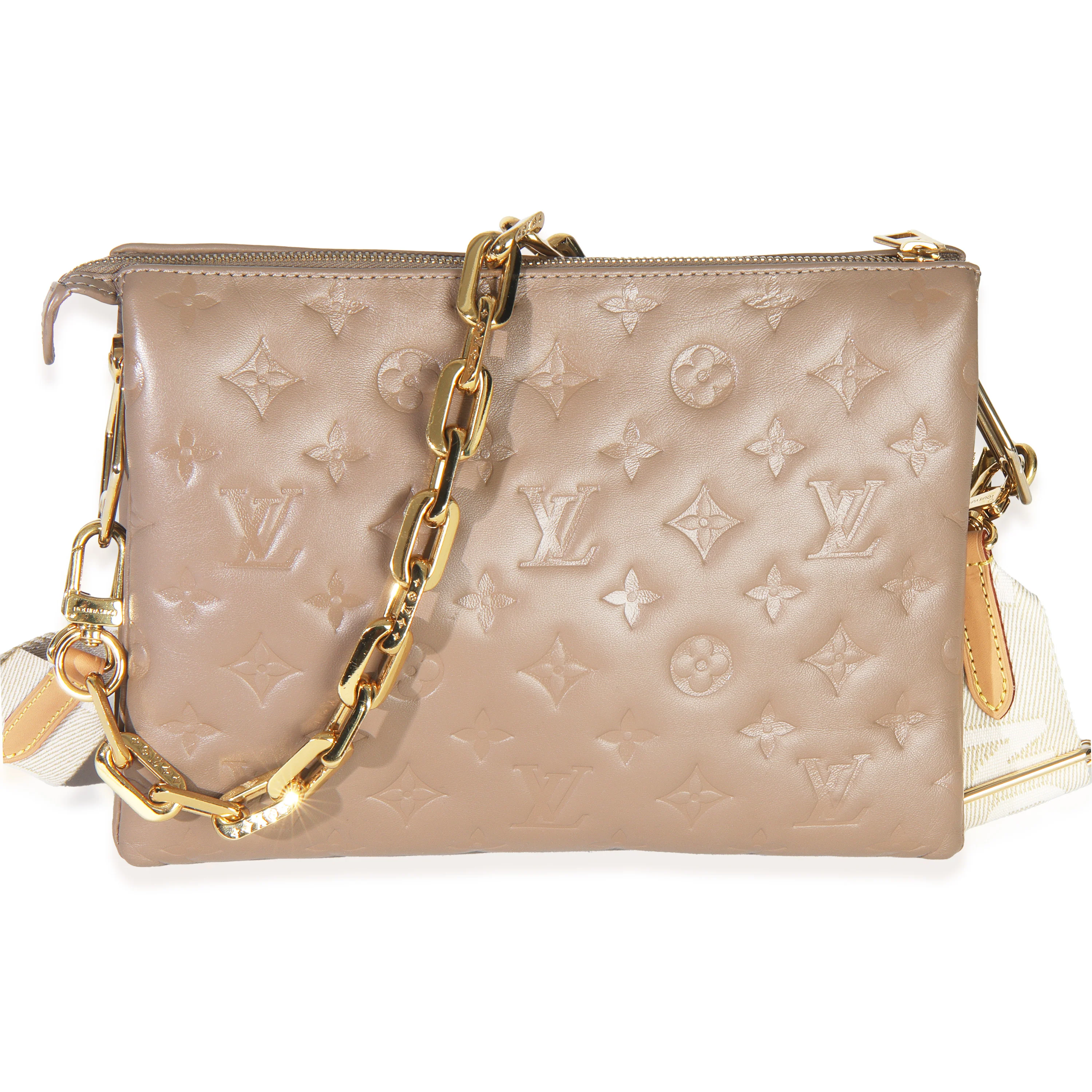 Taupe Monogram Embossed Lambskin Coussin PM