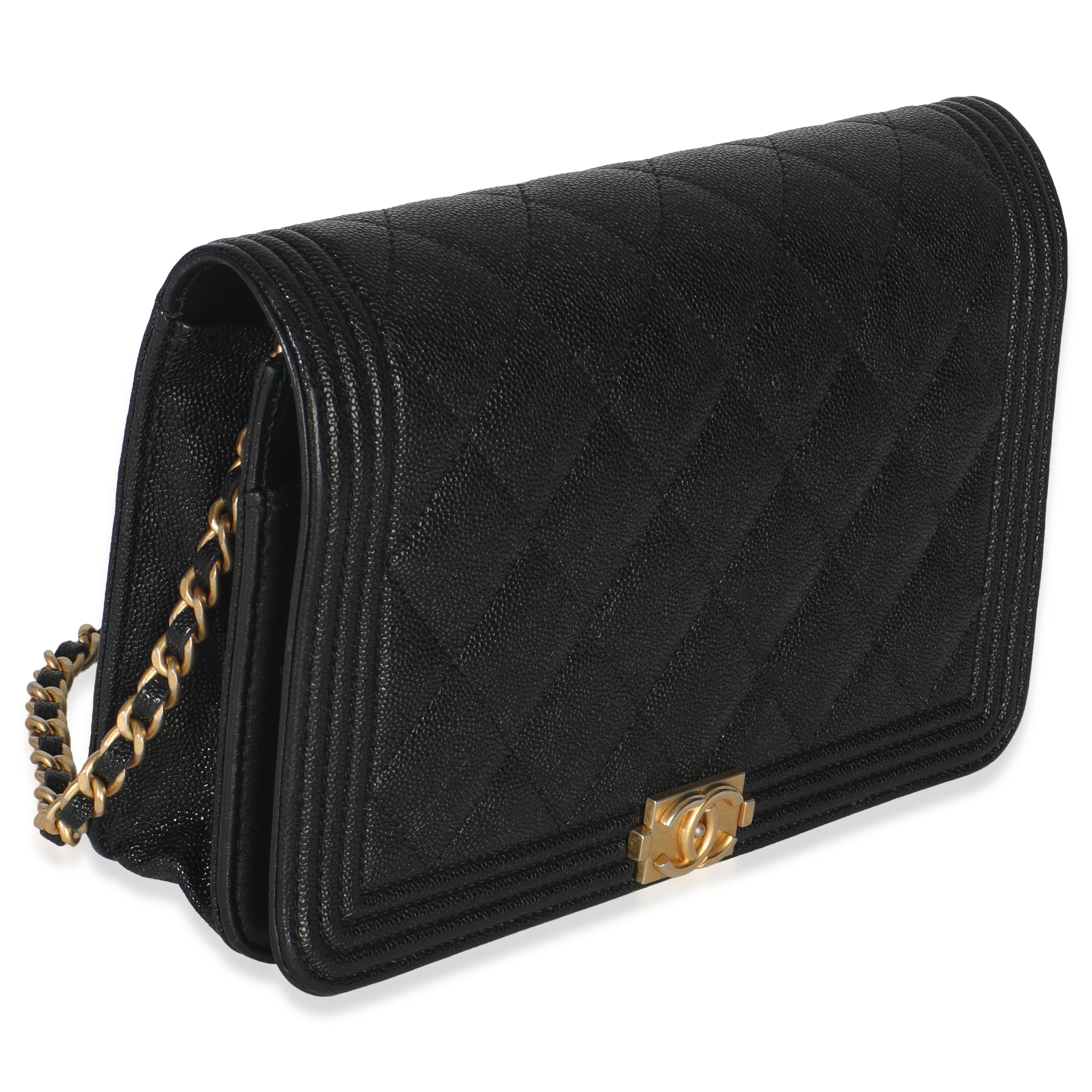 Black Quilted Caviar Boy Wallet On Chain - Image 3