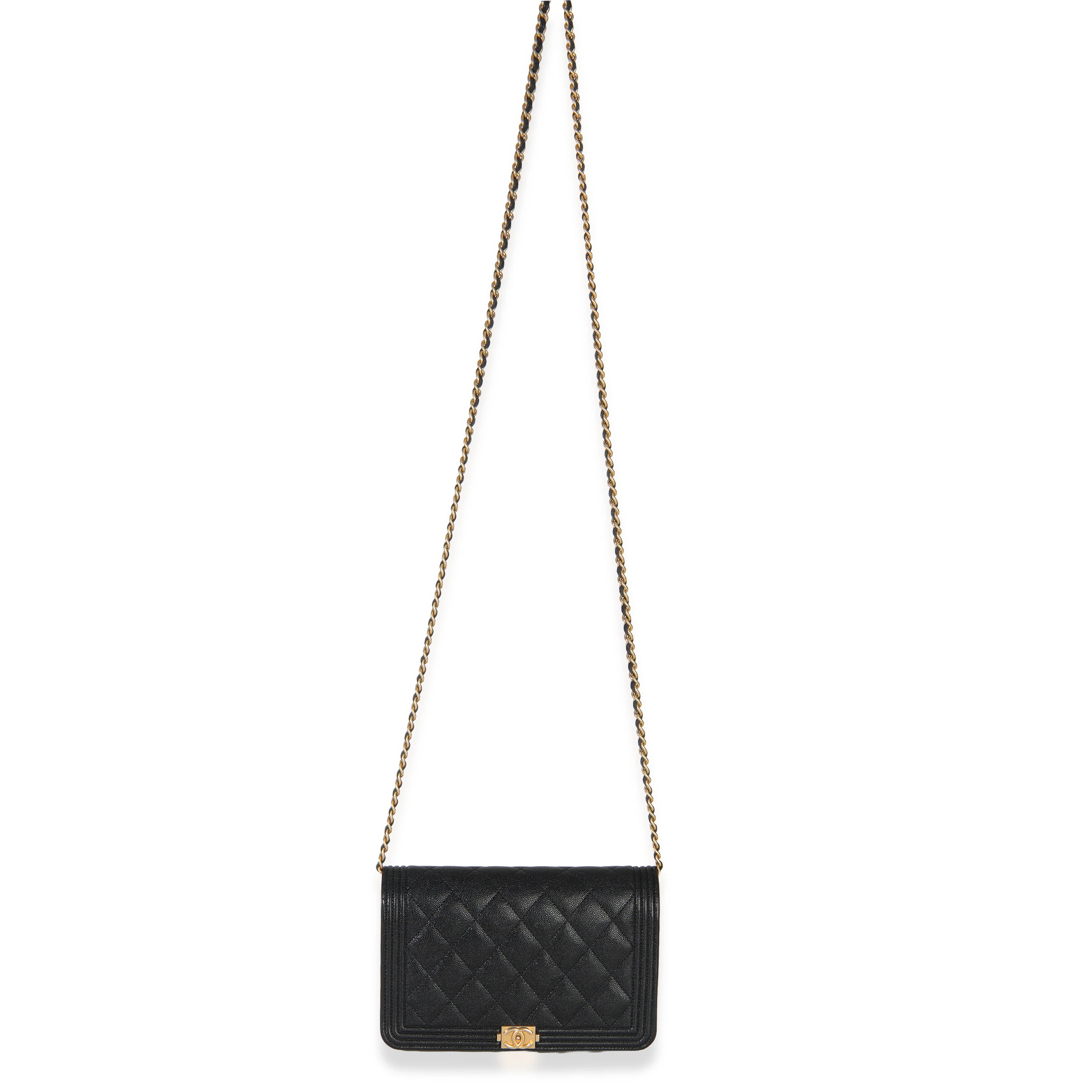 Black Quilted Caviar Boy Wallet On Chain - Image 7