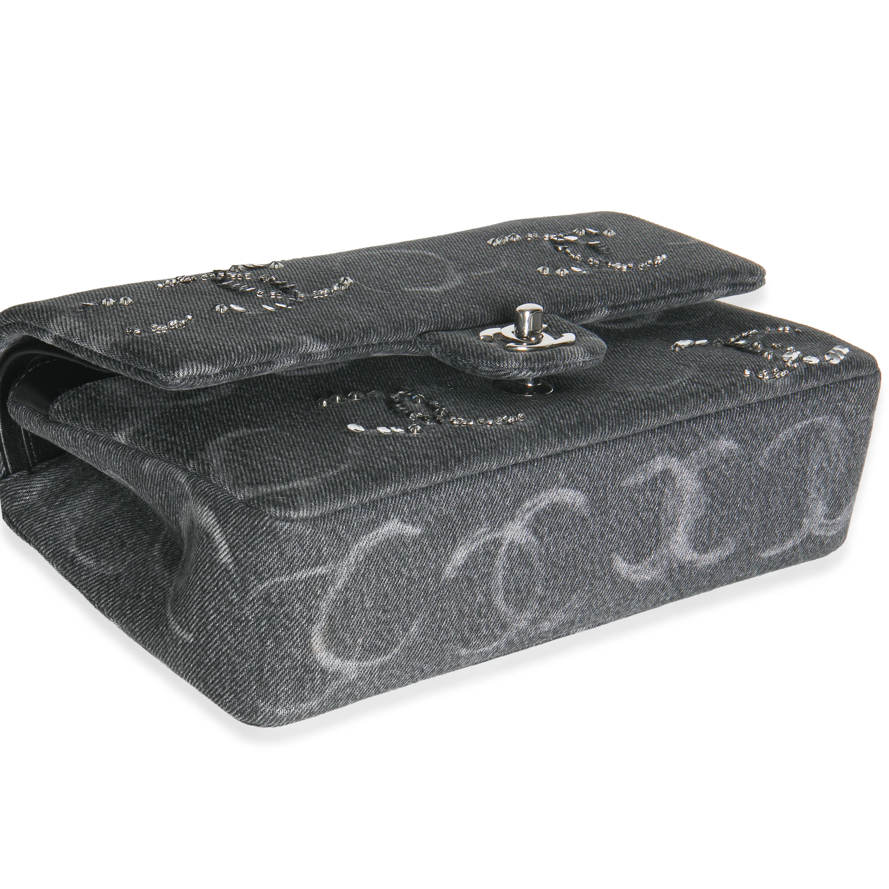 Black Denim Sequin CC Medium Classic Double Flap Bag - Image 6