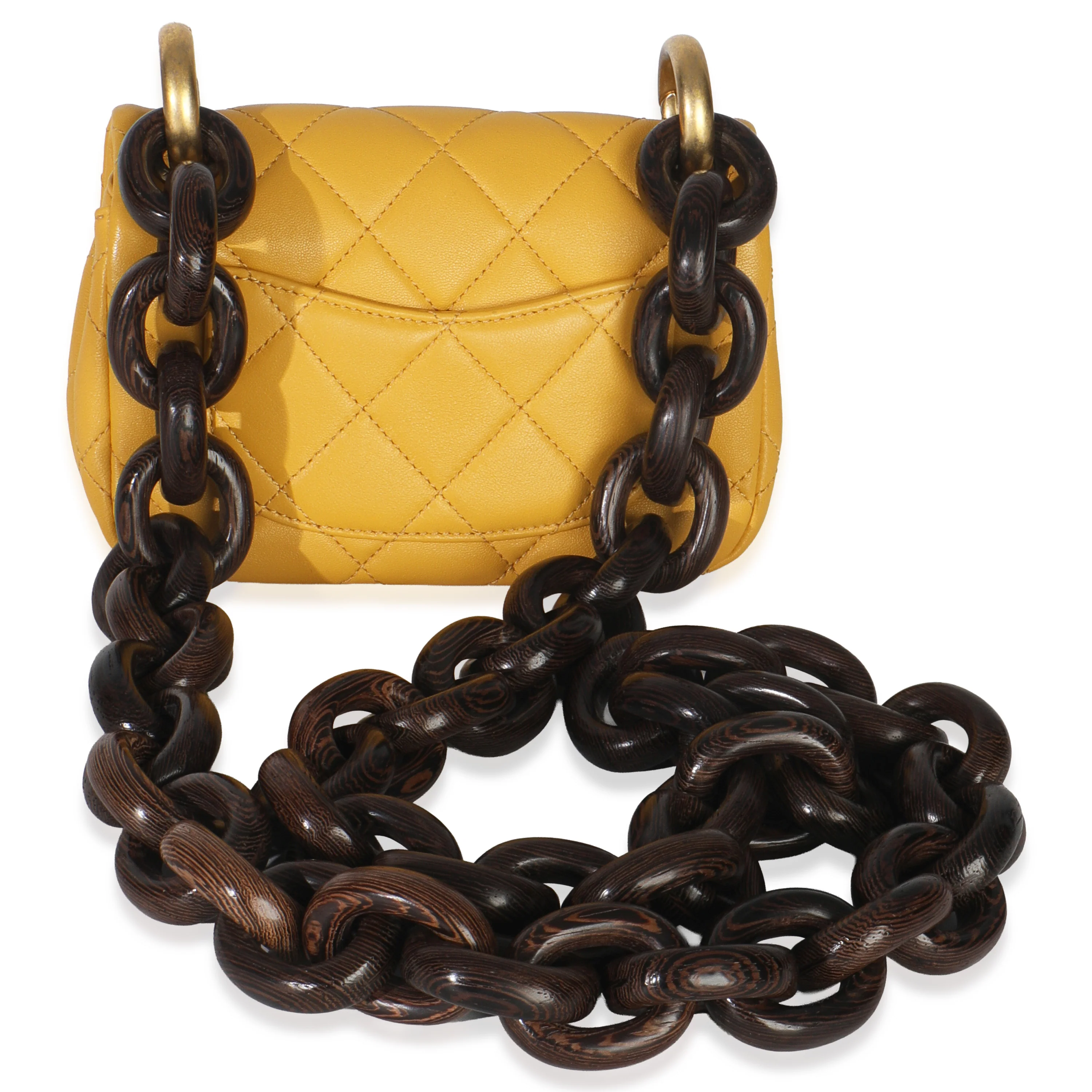 Yellow Quilted Lambskin Wenge Wood Mini Flap Bag - Image 3