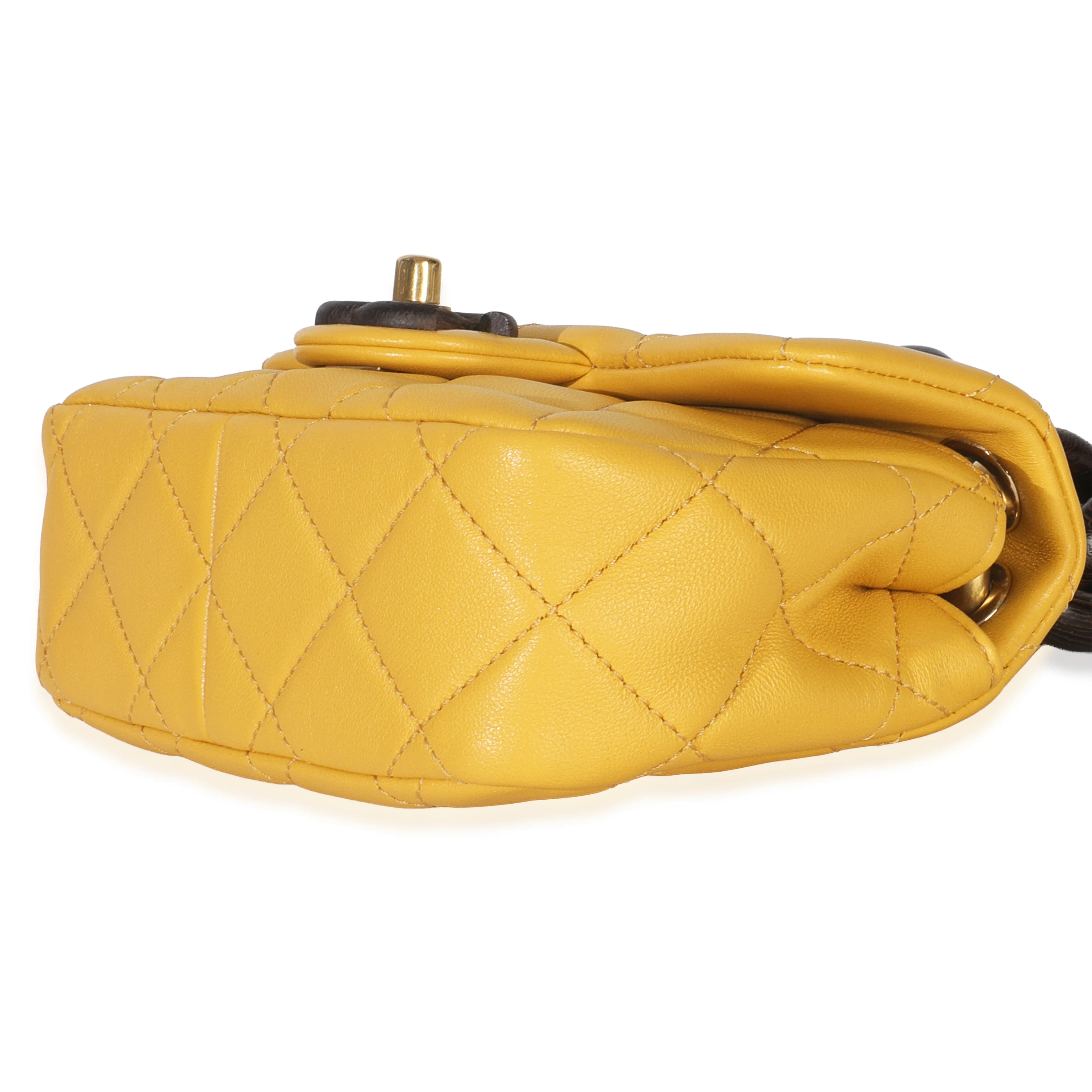 Yellow Quilted Lambskin Wenge Wood Mini Flap Bag - Image 7
