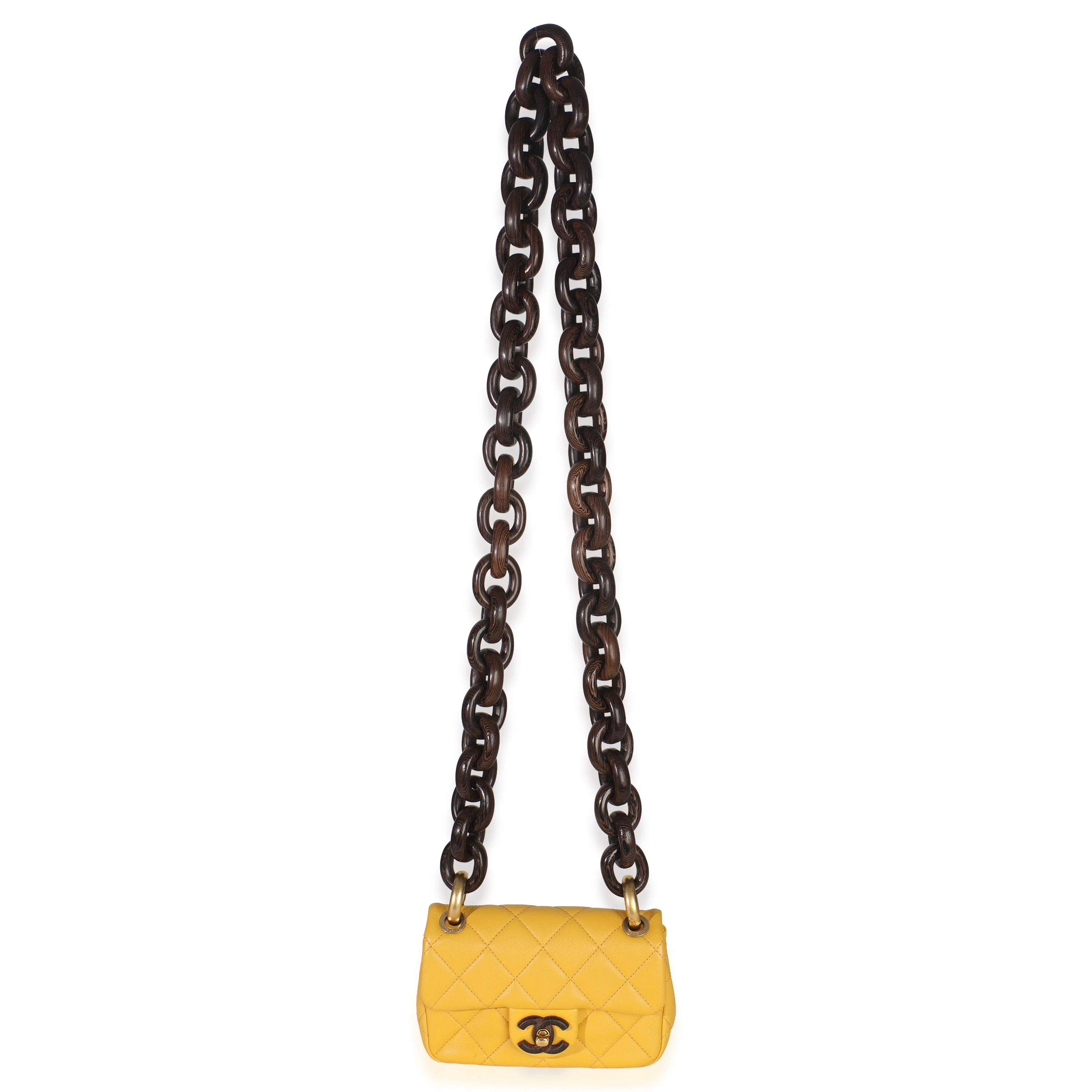 Yellow Quilted Lambskin Wenge Wood Mini Flap Bag - Image 9