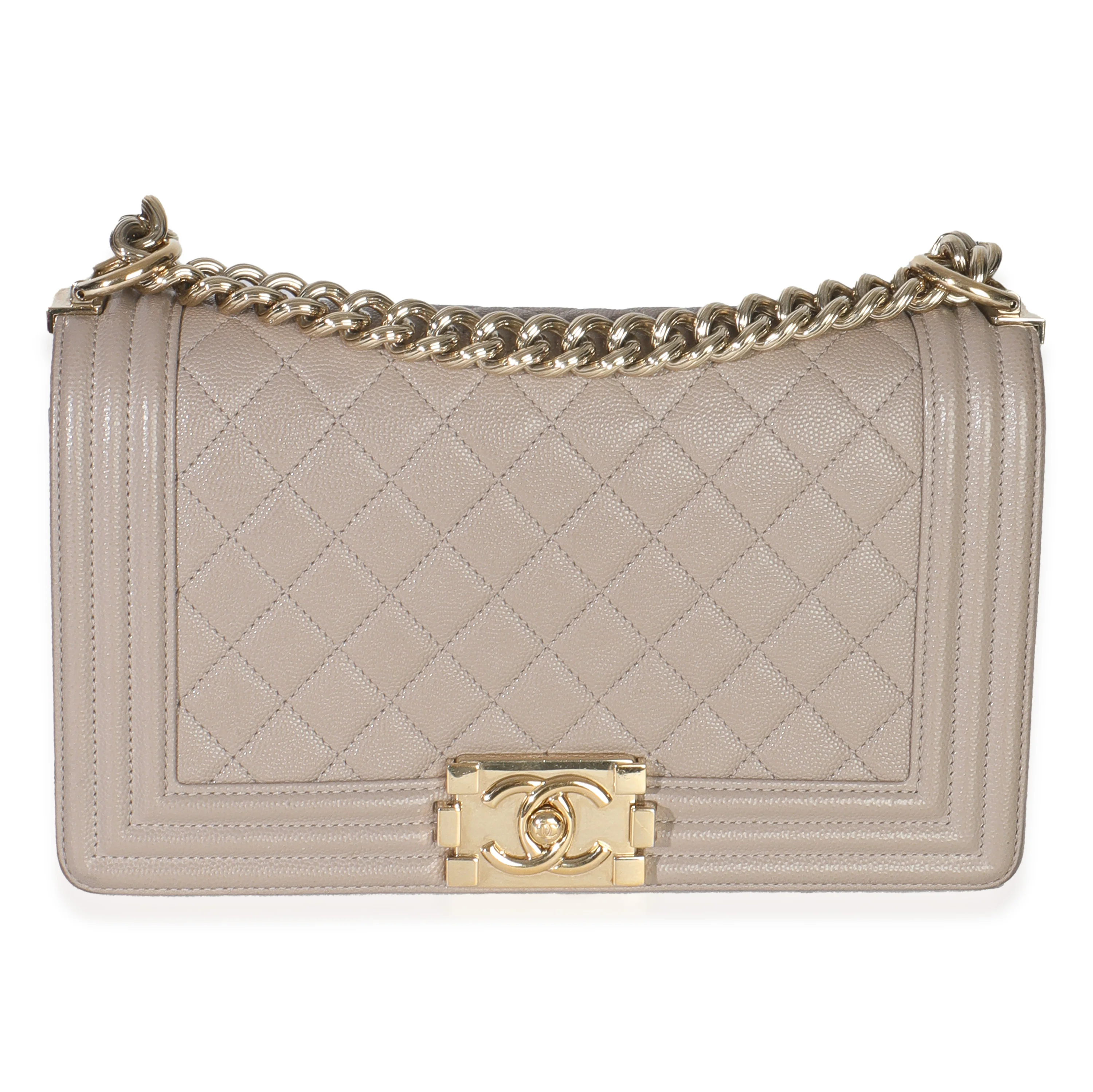 Beige Quilted Caviar Medium Boy Handbag