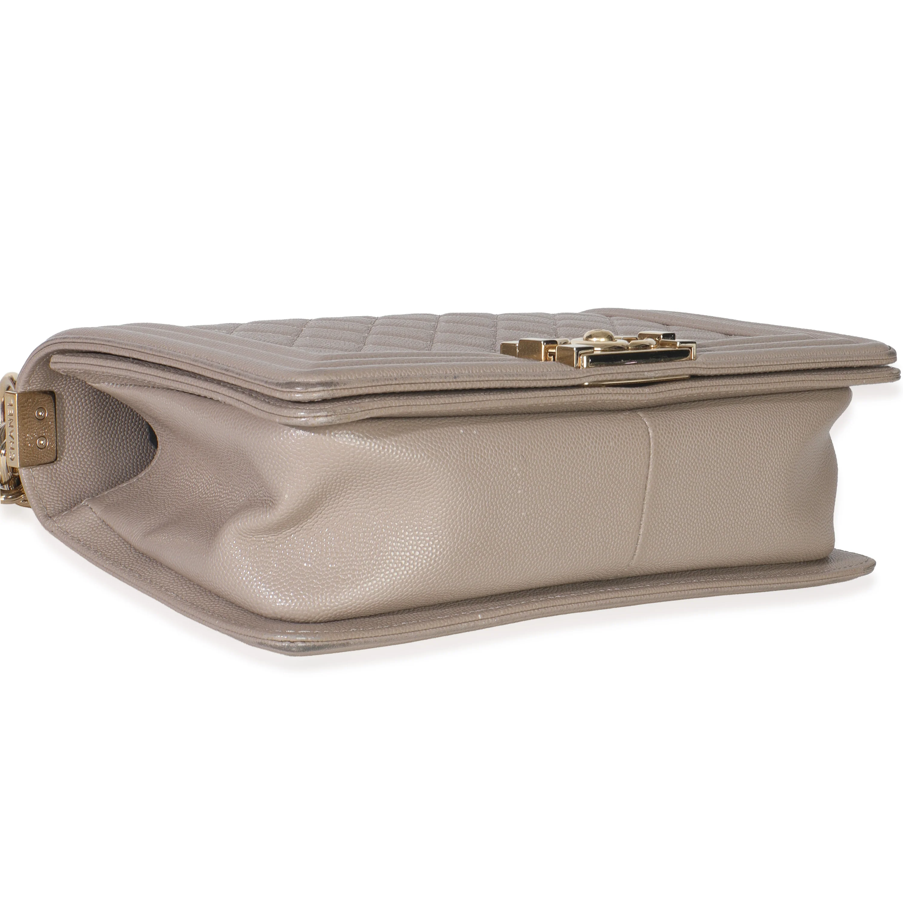 Beige Quilted Caviar Medium Boy Handbag - Image 6