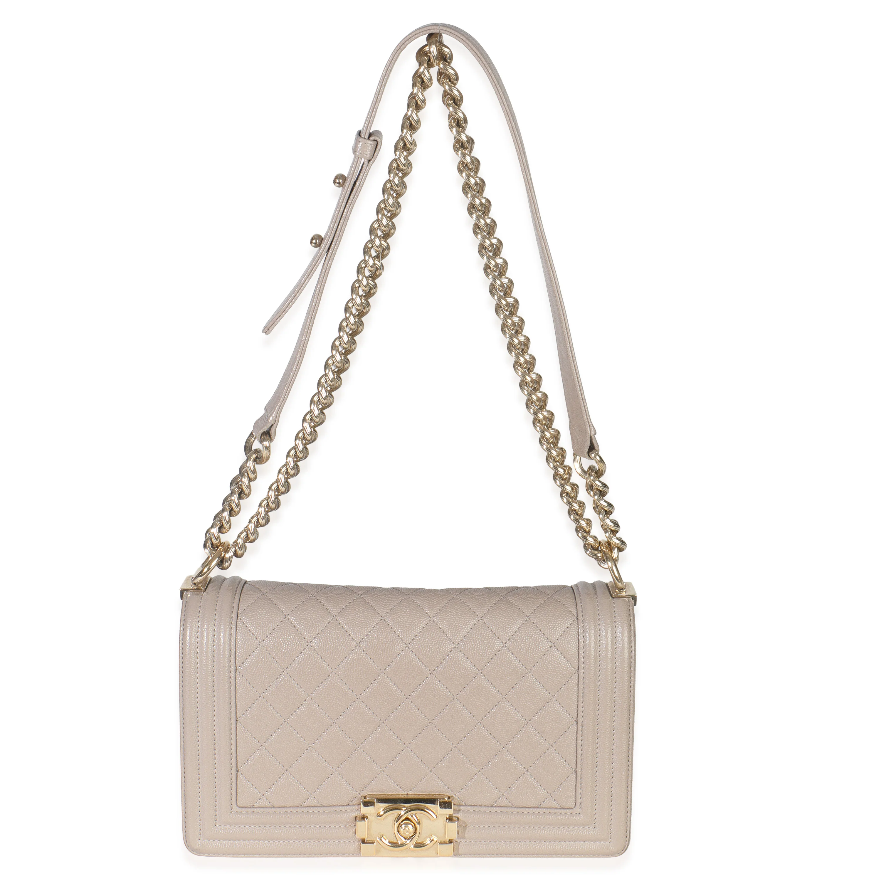 Beige Quilted Caviar Medium Boy Handbag - Image 8