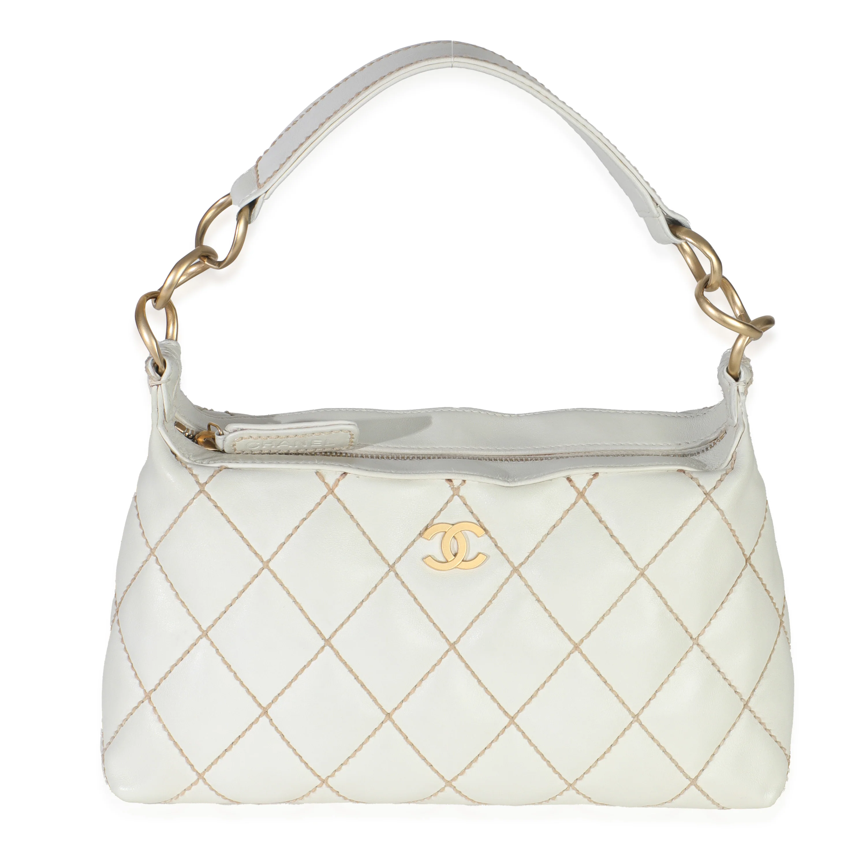 Vintage White Quilted Lambskin Surpique Hobo