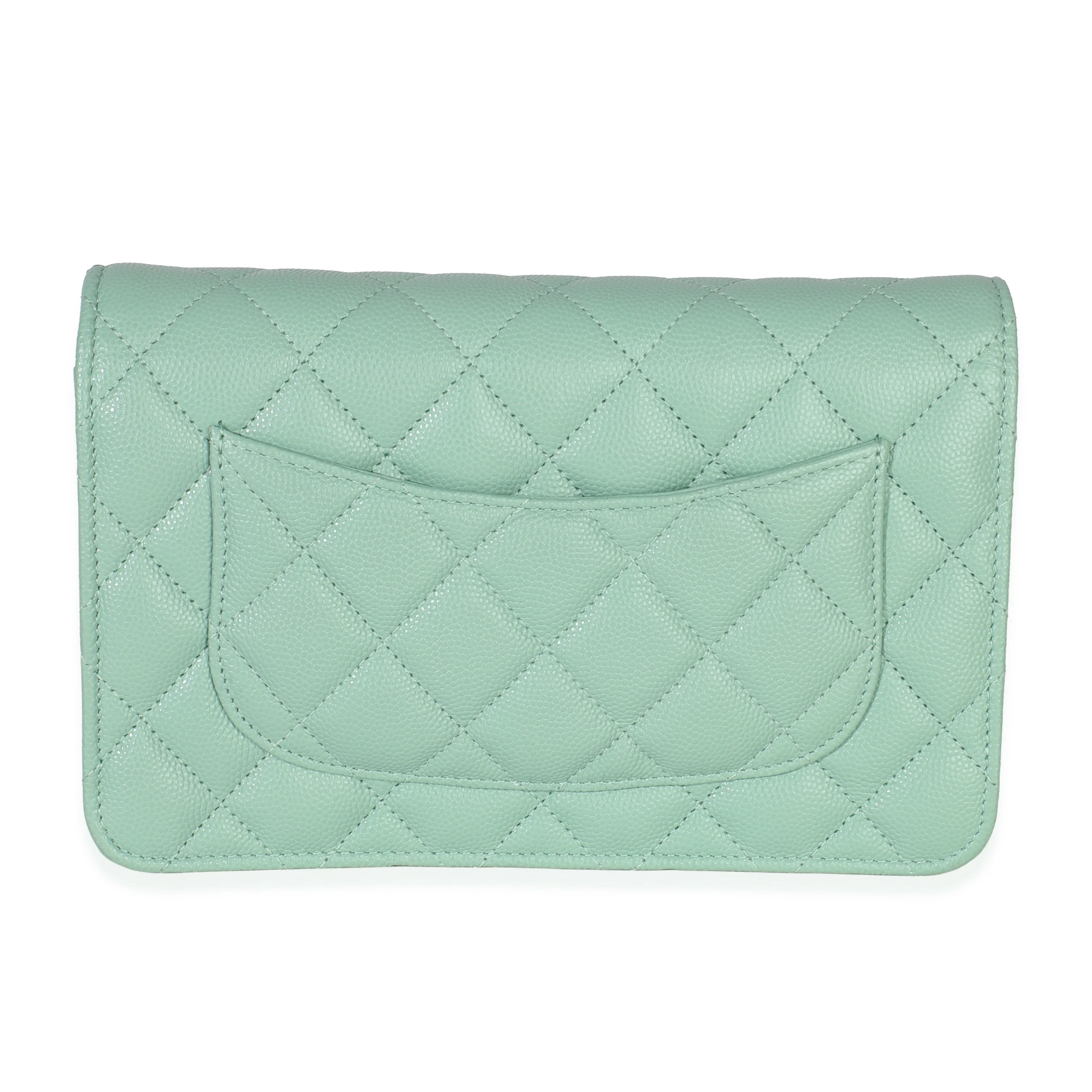Light Green Quilted Caviar Classic Wallet On Chain - Image 4