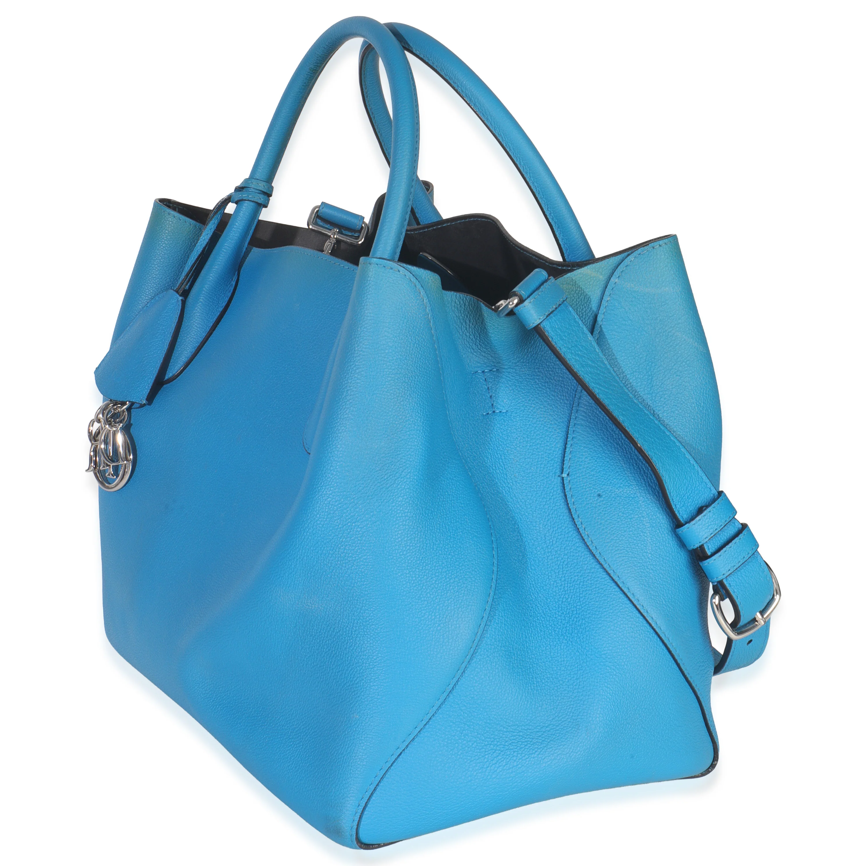 Blue Supple Grained Calfskin Large Open Bar Tote - Image 2