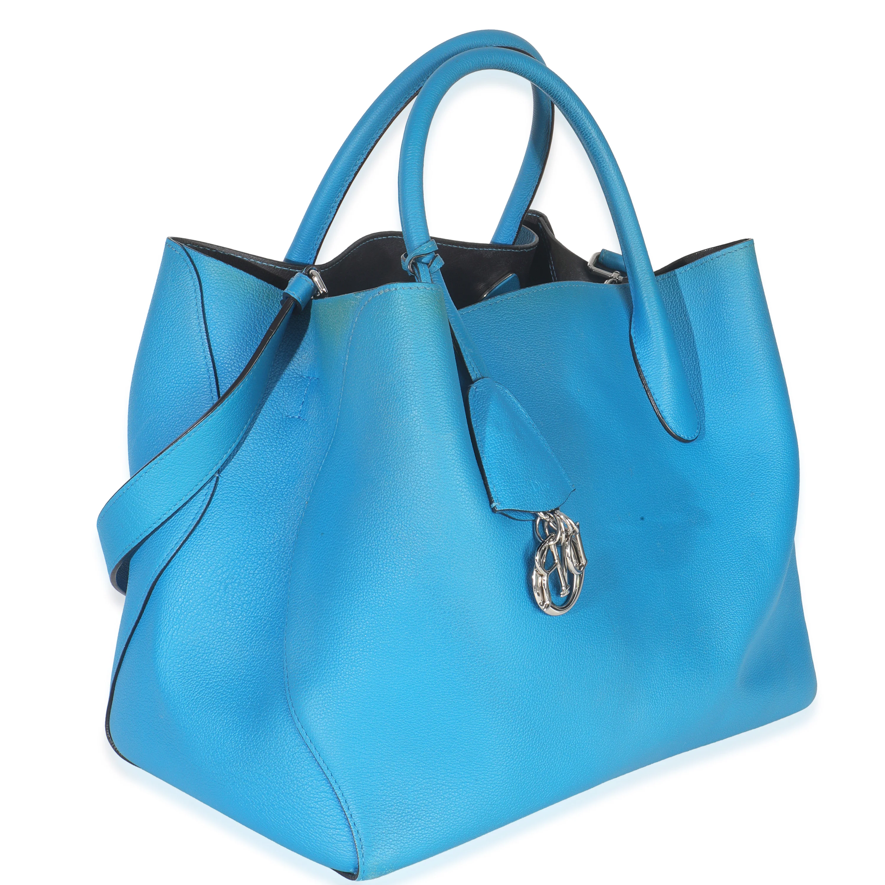 Blue Supple Grained Calfskin Large Open Bar Tote - Image 3