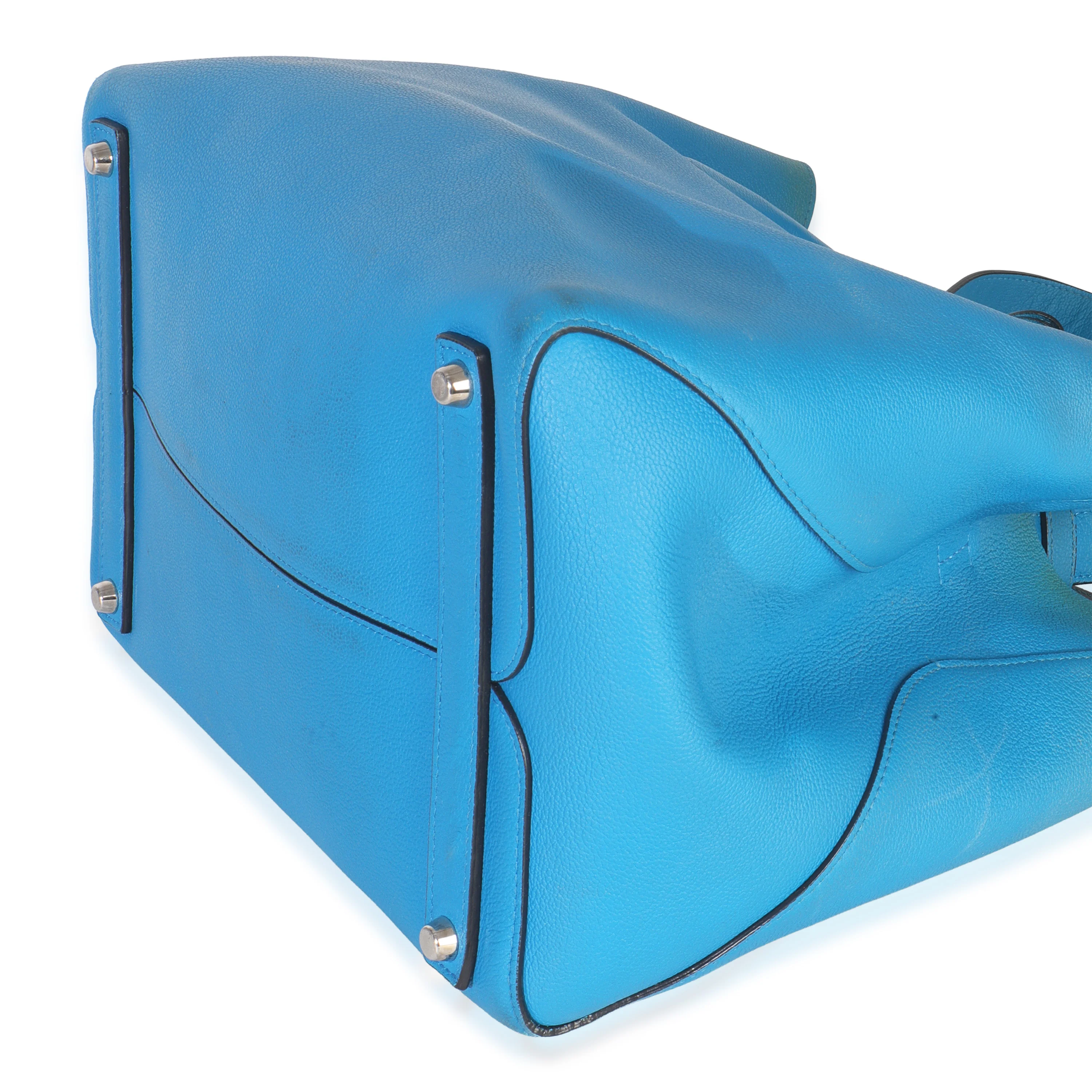 Blue Supple Grained Calfskin Large Open Bar Tote - Image 7