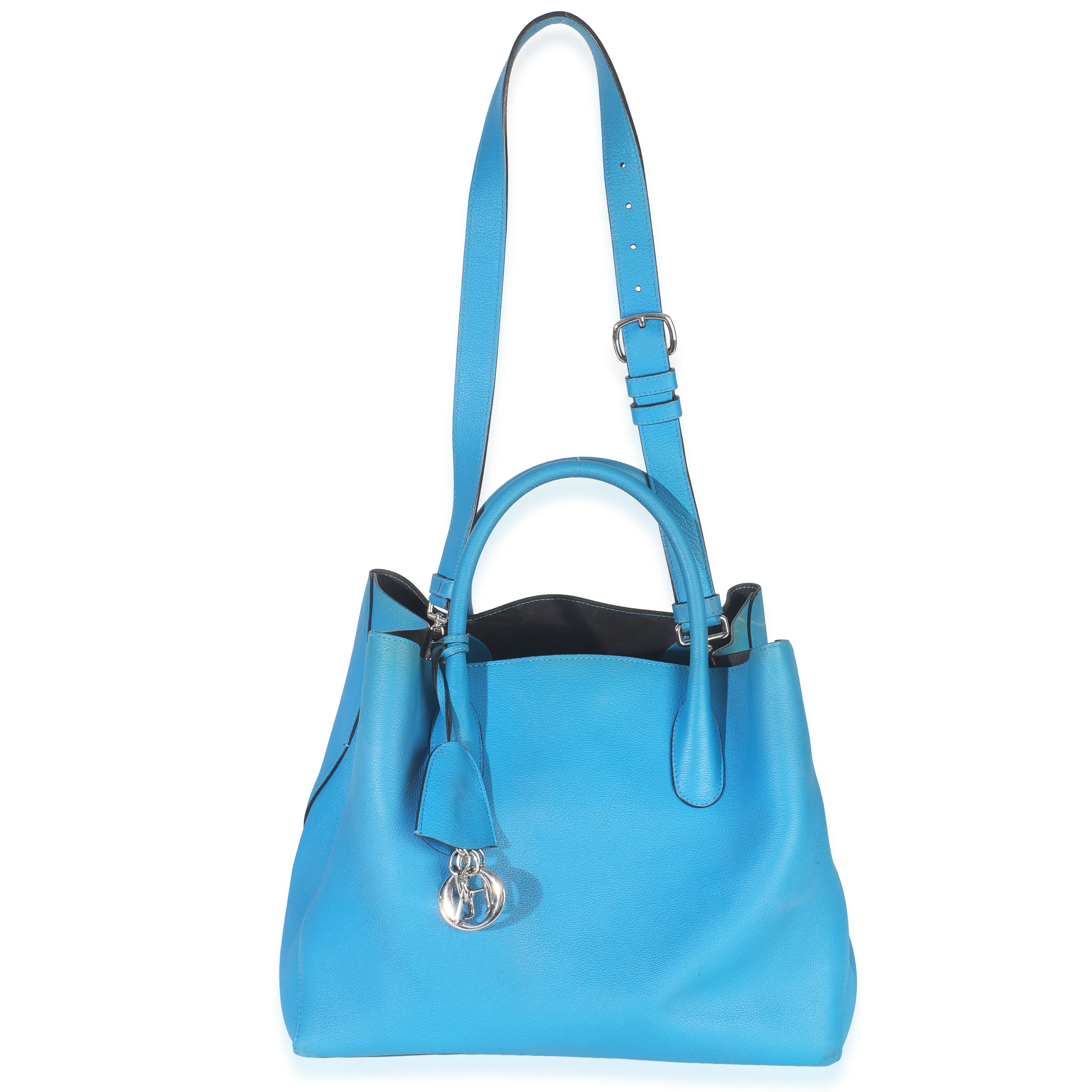 Blue Supple Grained Calfskin Large Open Bar Tote - Image 8