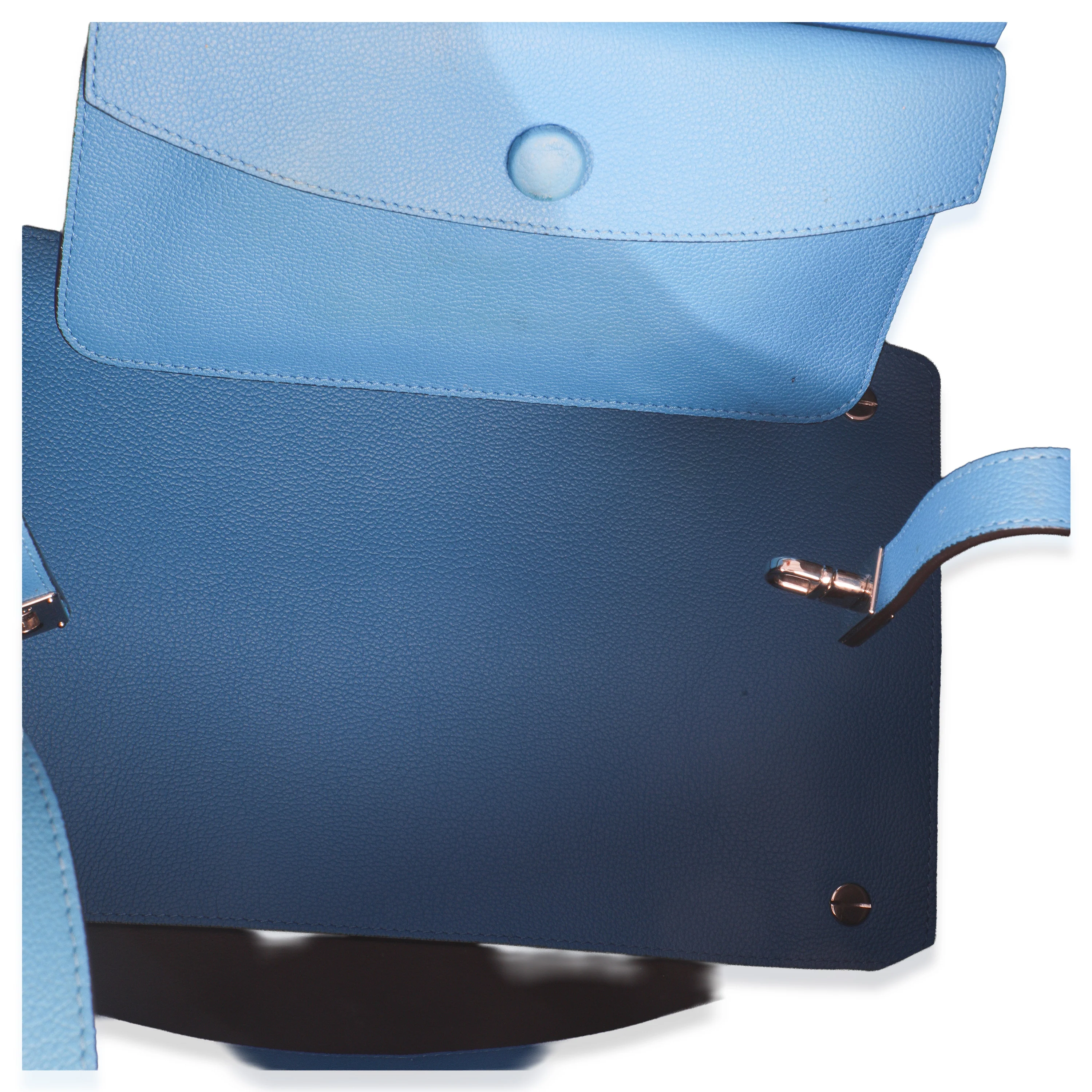 Blue Supple Grained Calfskin Large Open Bar Tote - Image 9