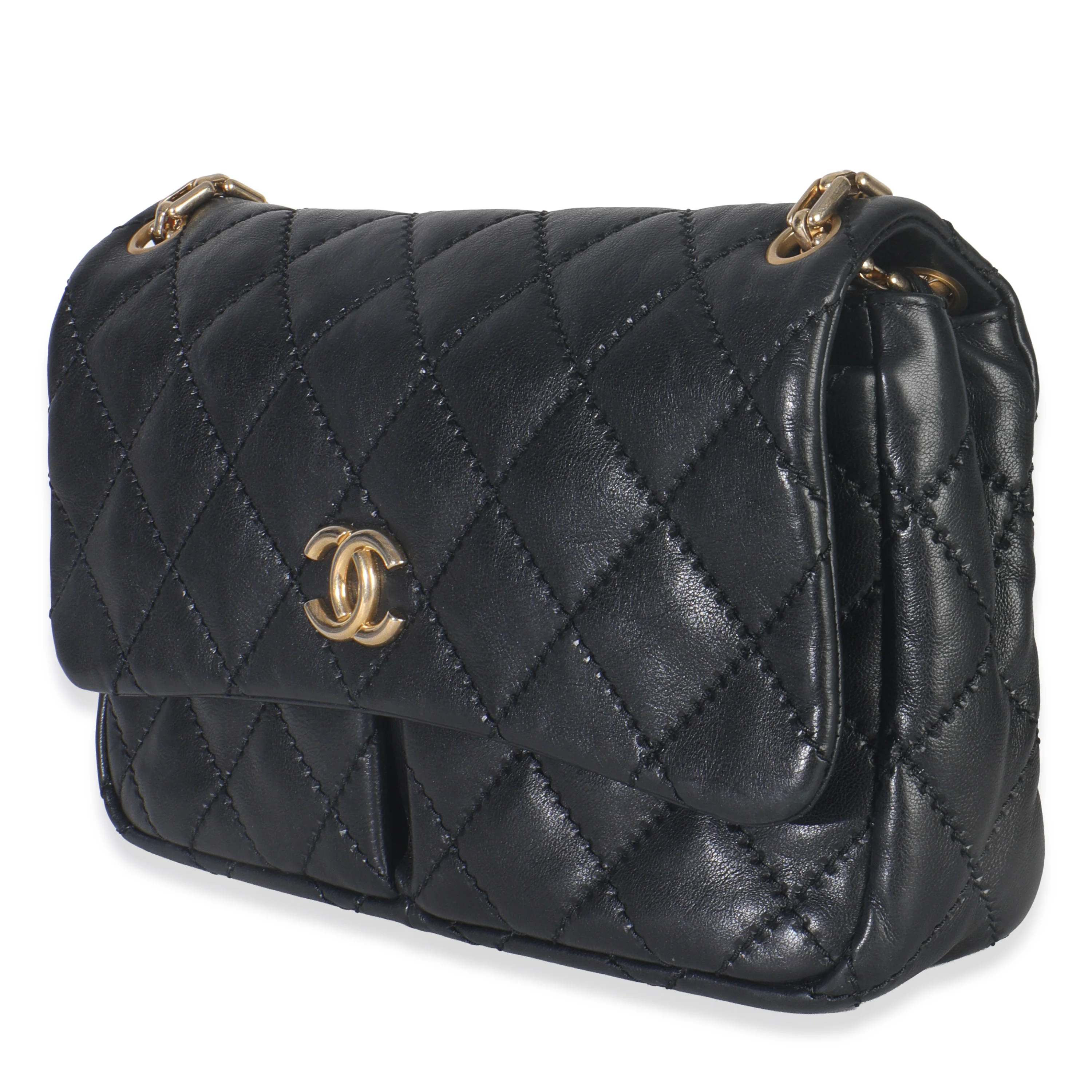 Black Ultimate Stitch Calfskin Retro Chain Flap Bag - Image 2