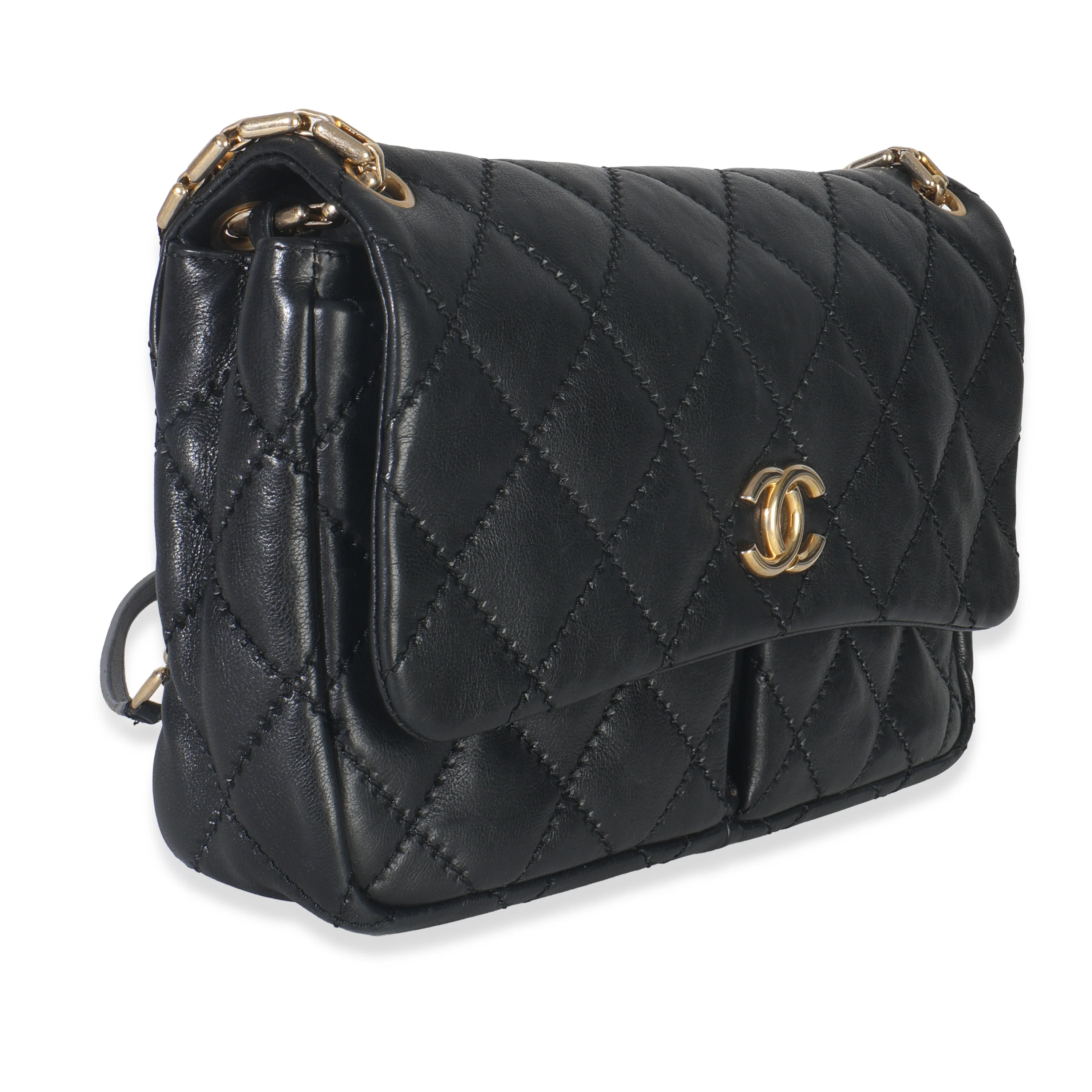 Black Ultimate Stitch Calfskin Retro Chain Flap Bag - Image 3