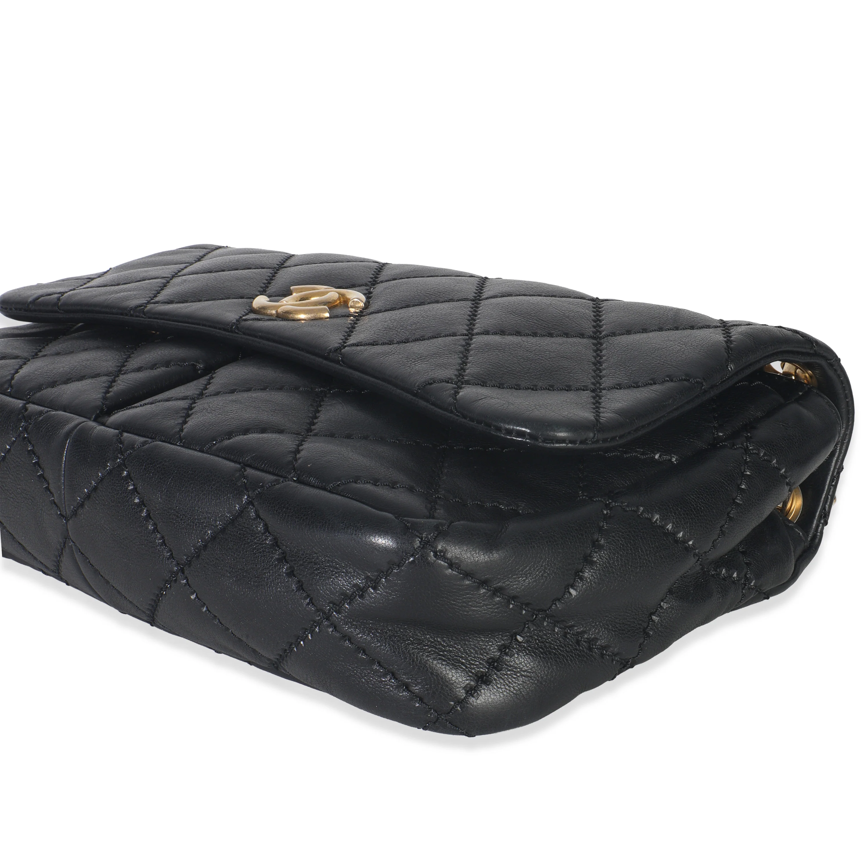 Black Ultimate Stitch Calfskin Retro Chain Flap Bag - Image 5
