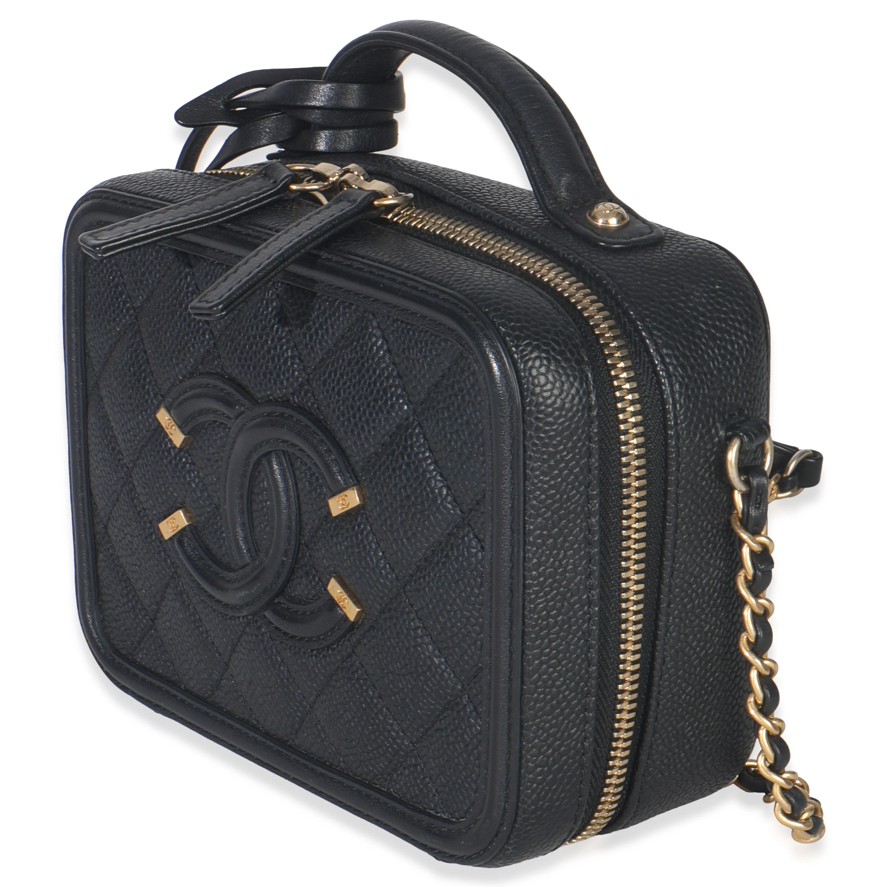 Black Quilted Caviar Small CC Filigree Vanity Case - Image 2