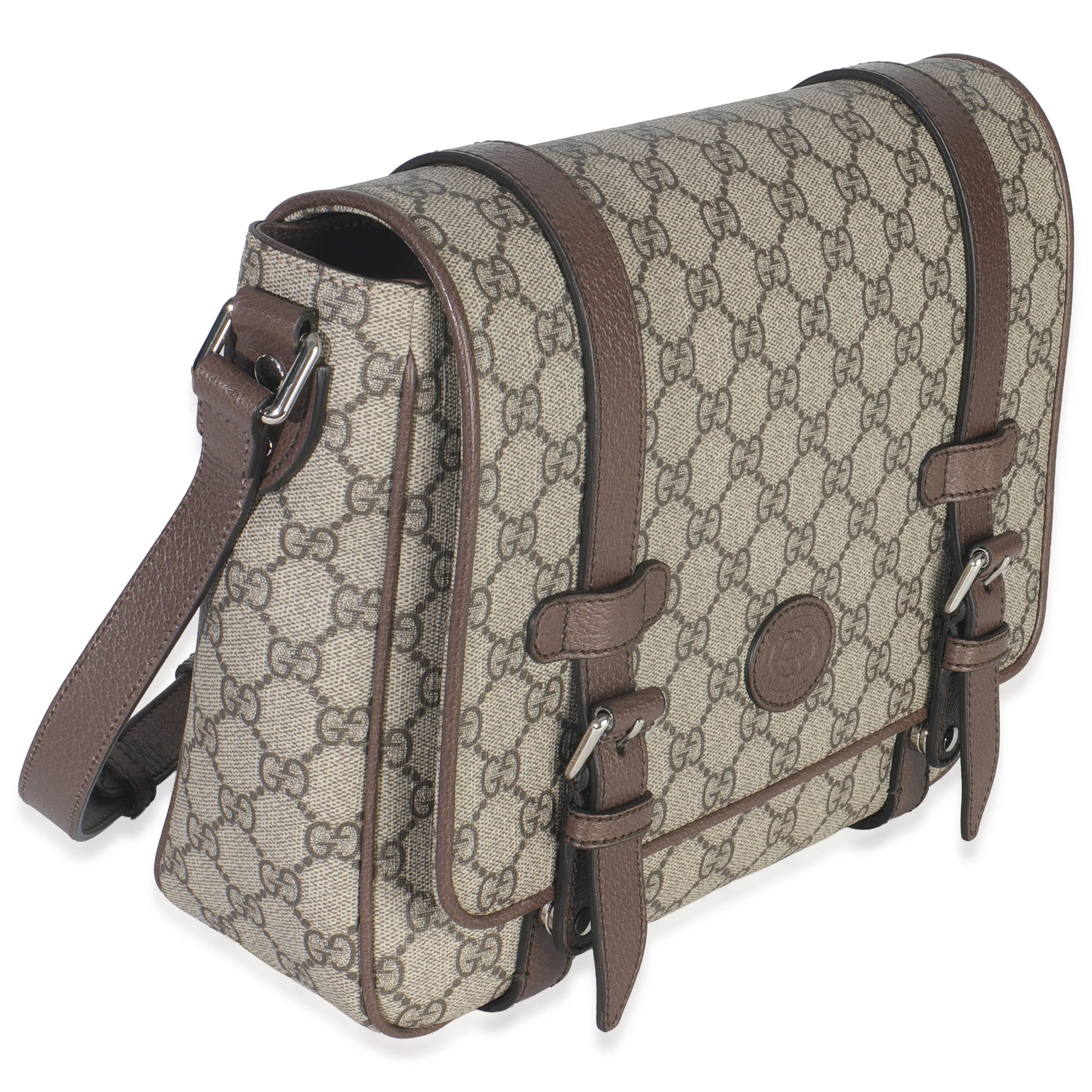 Beige GG Supreme Canvas Calfskin Retro Interlocking G Messenger Bag - Image 3