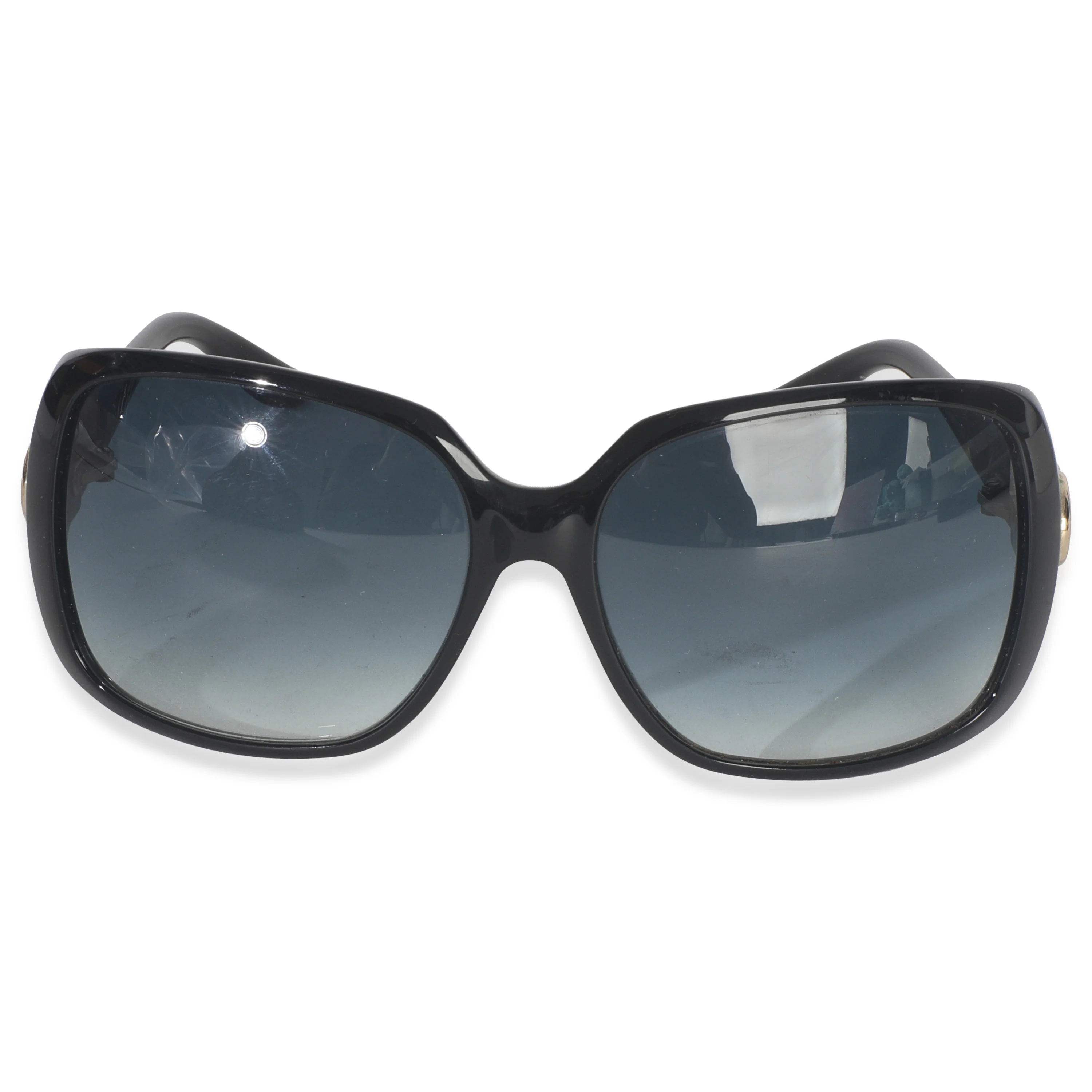 Black Acetate GG Web Oversized Rectangle Lens Sunglasses