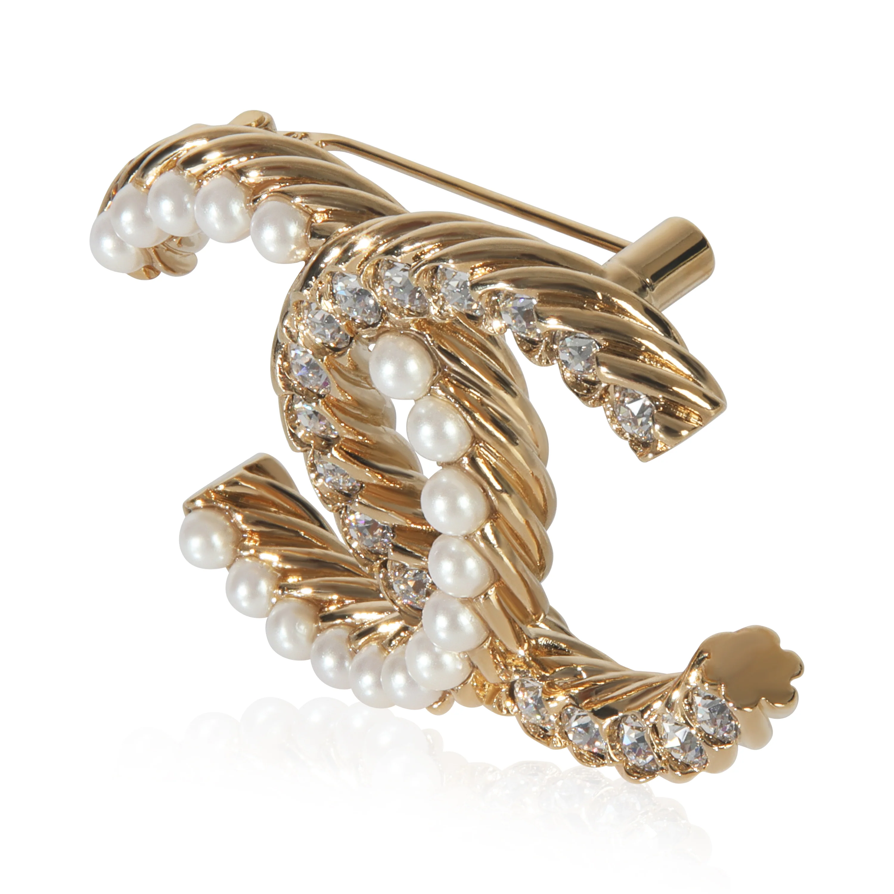 Gold-Plated 2023 Strass & Faux Pearl Brooch - Image 2