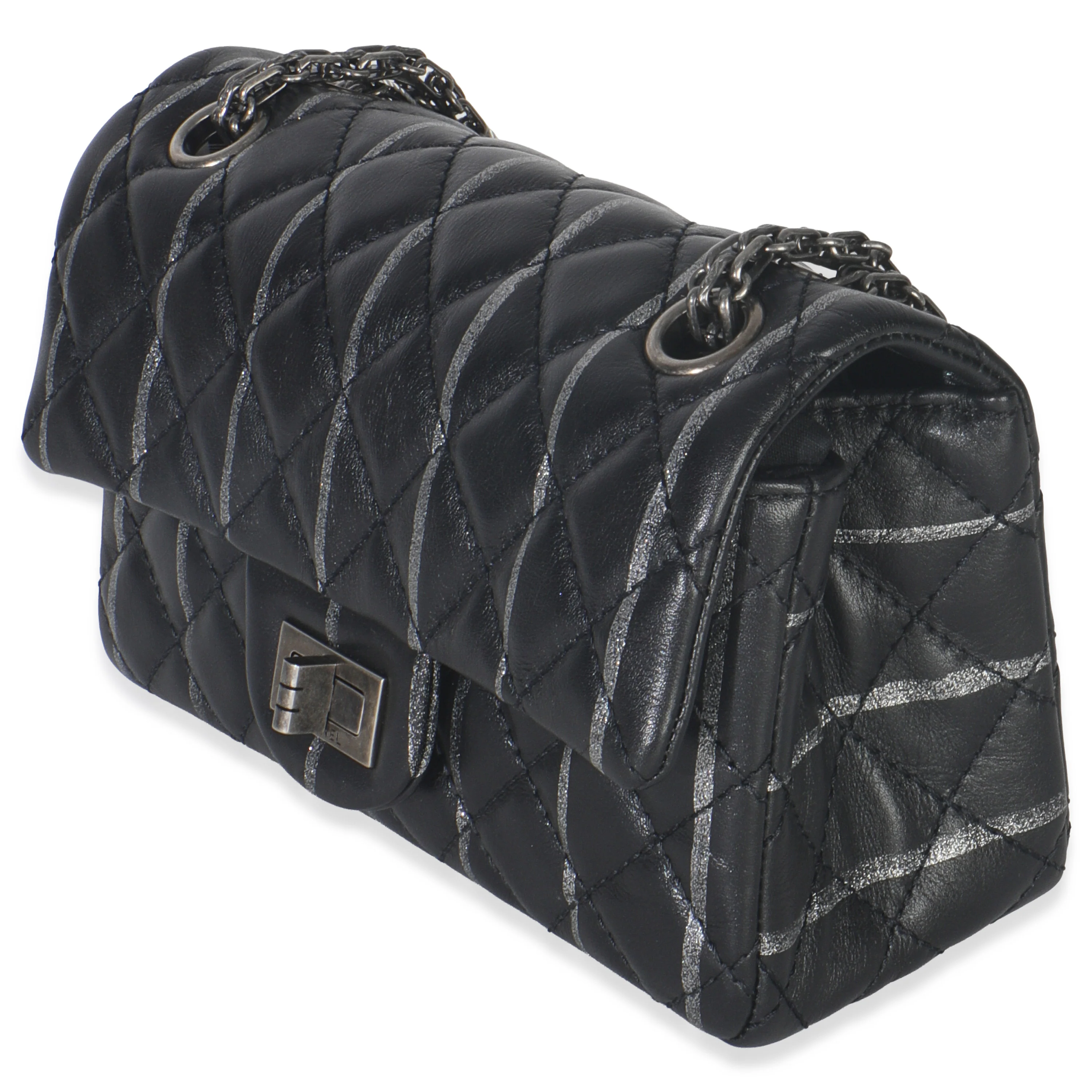 Black Quilted Aged Calfskin Glitter Stripe Mini Reissue 2.55 Flap Bag - Image 2