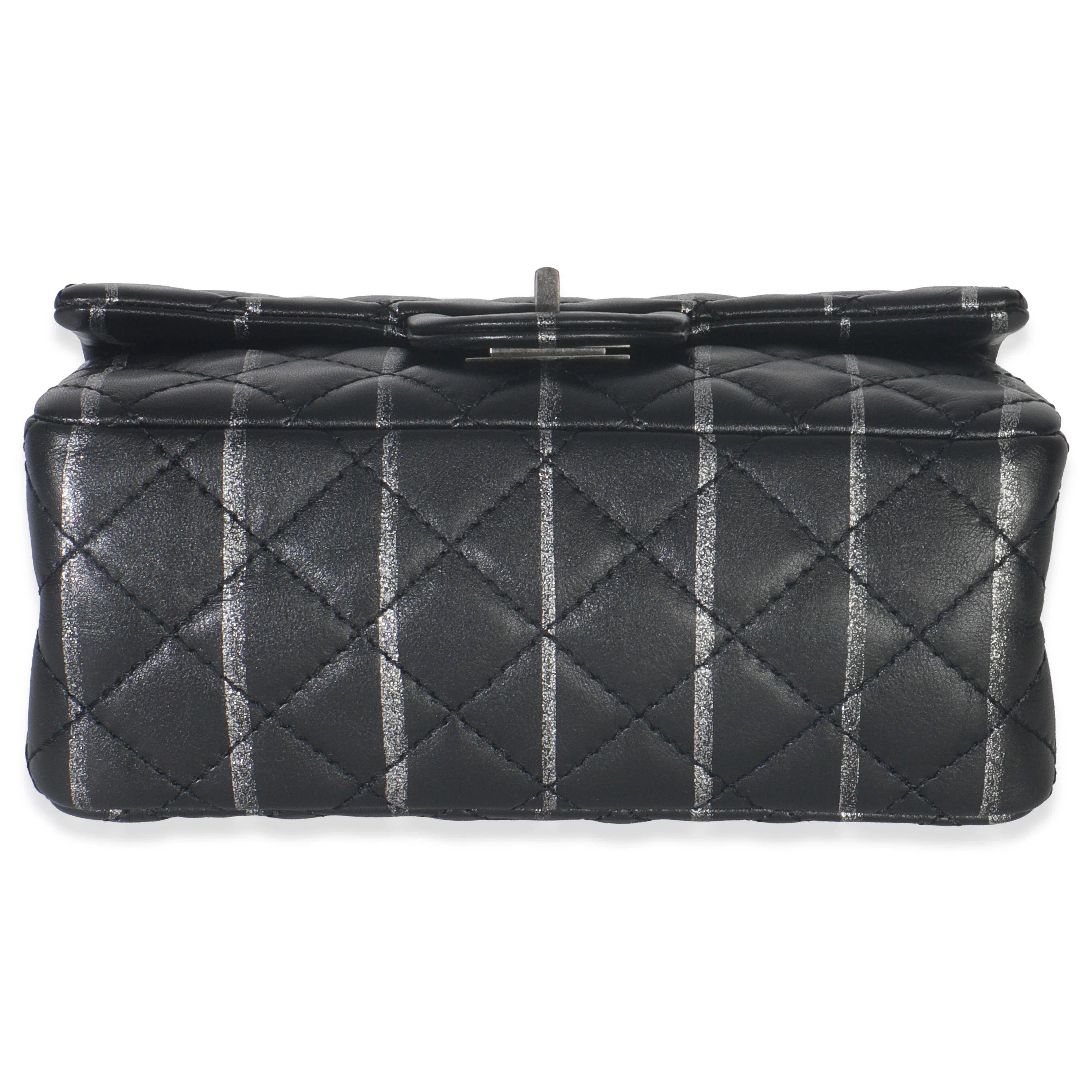 Black Quilted Aged Calfskin Glitter Stripe Mini Reissue 2.55 Flap Bag - Image 5