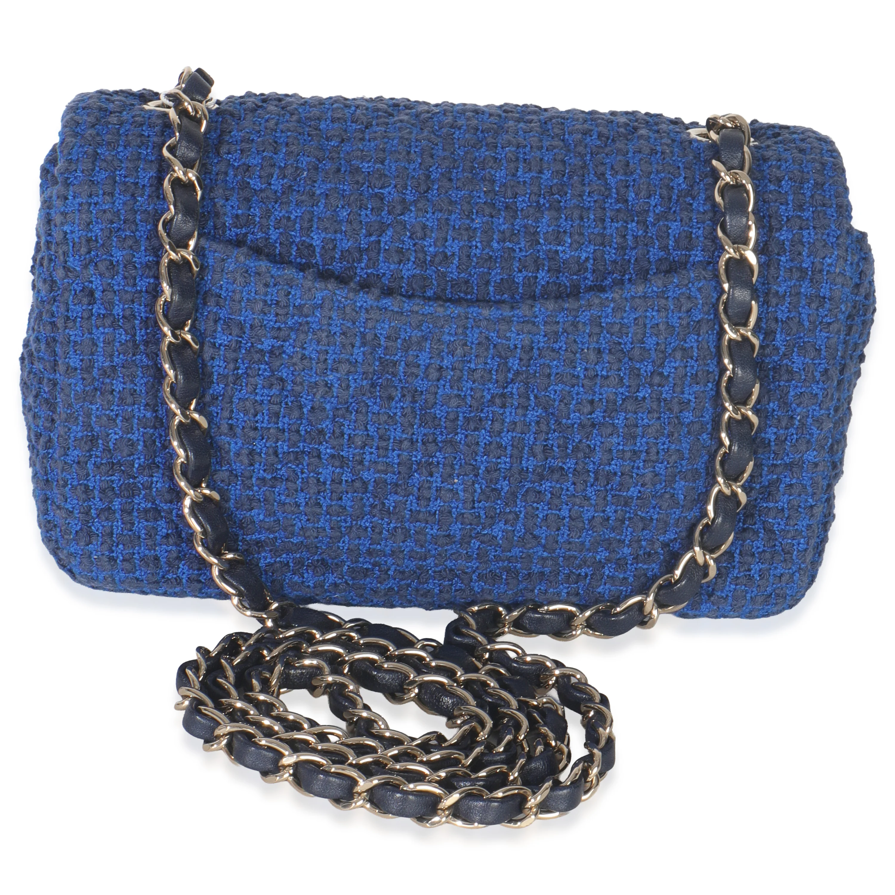 Electric Blue Tweed Mini Rectangular Flap Bag - Image 4
